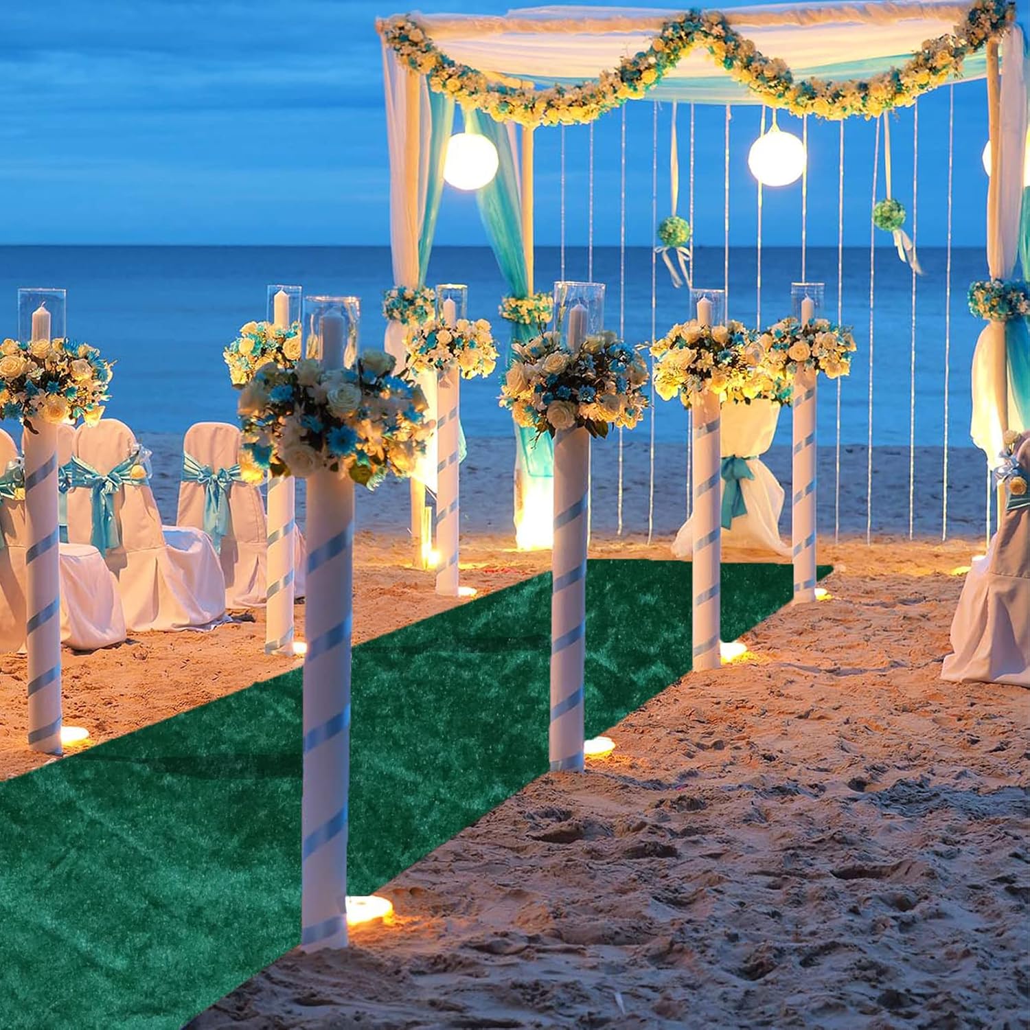 FUHSY Green Velvet Aisle Runner 4ftx30ft Wedding Carpet for Church and Beach