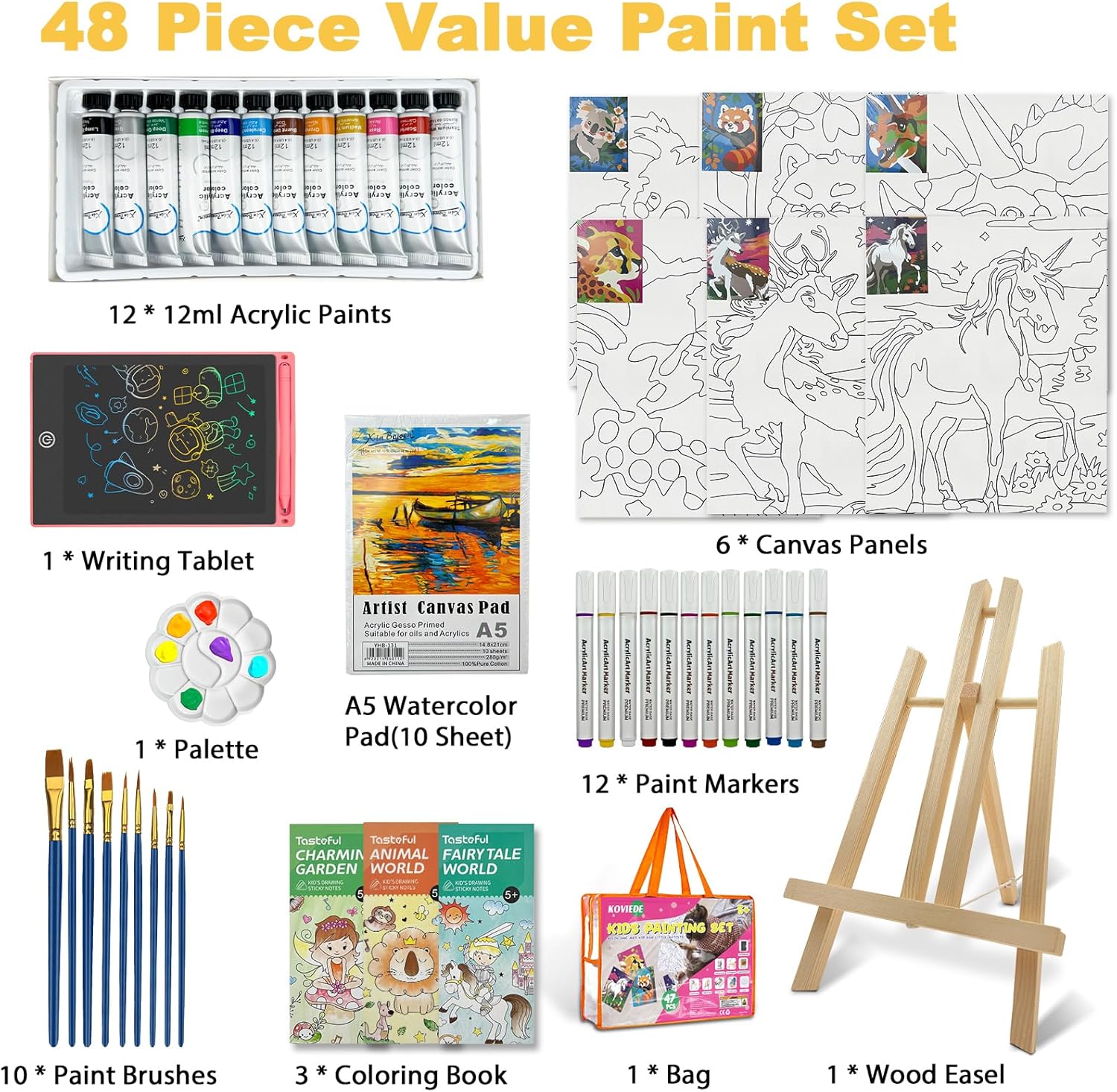 KovieDe 48 Piece Kids Paint Set with Art Supplies