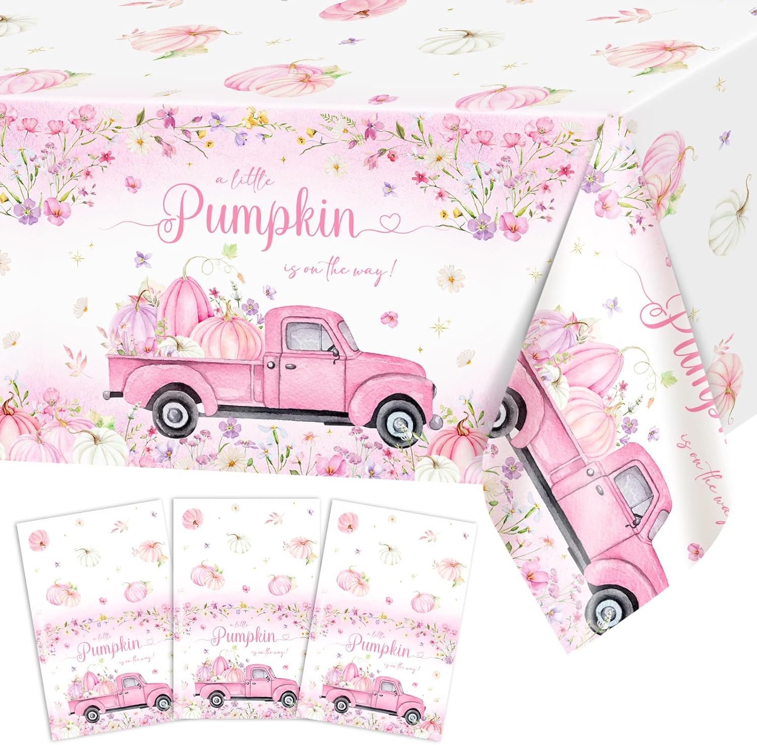 Avezano 3 Pcs Pink Pumpkin Tablecloths for Baby Shower