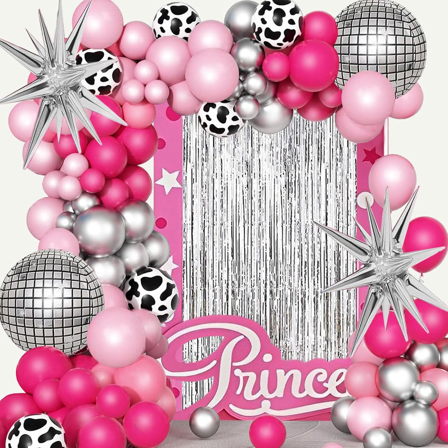 Disco Cowgirl Balloon Arch Kit Pink Silver Decorations