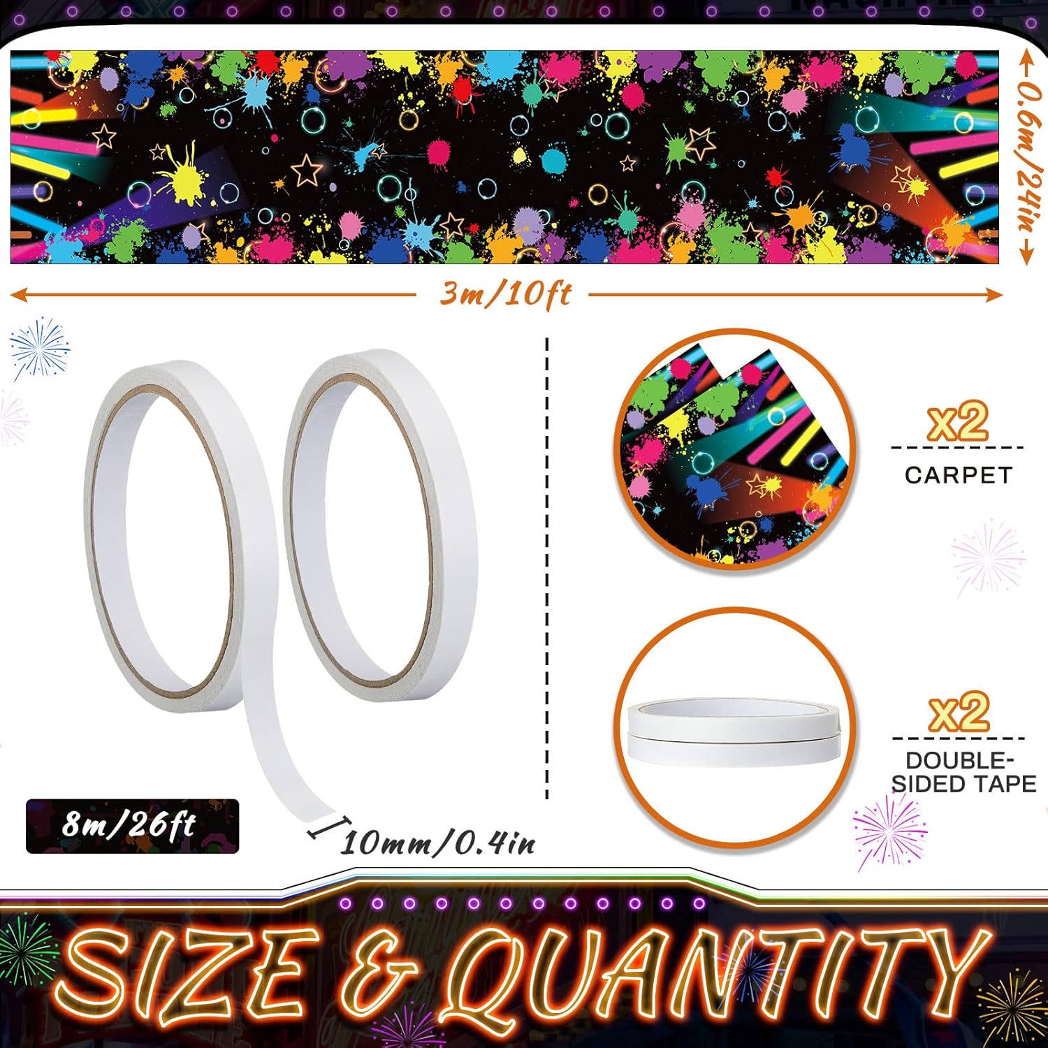 Fabbay Glow in the Dark Neon Carpet Runner 10ft