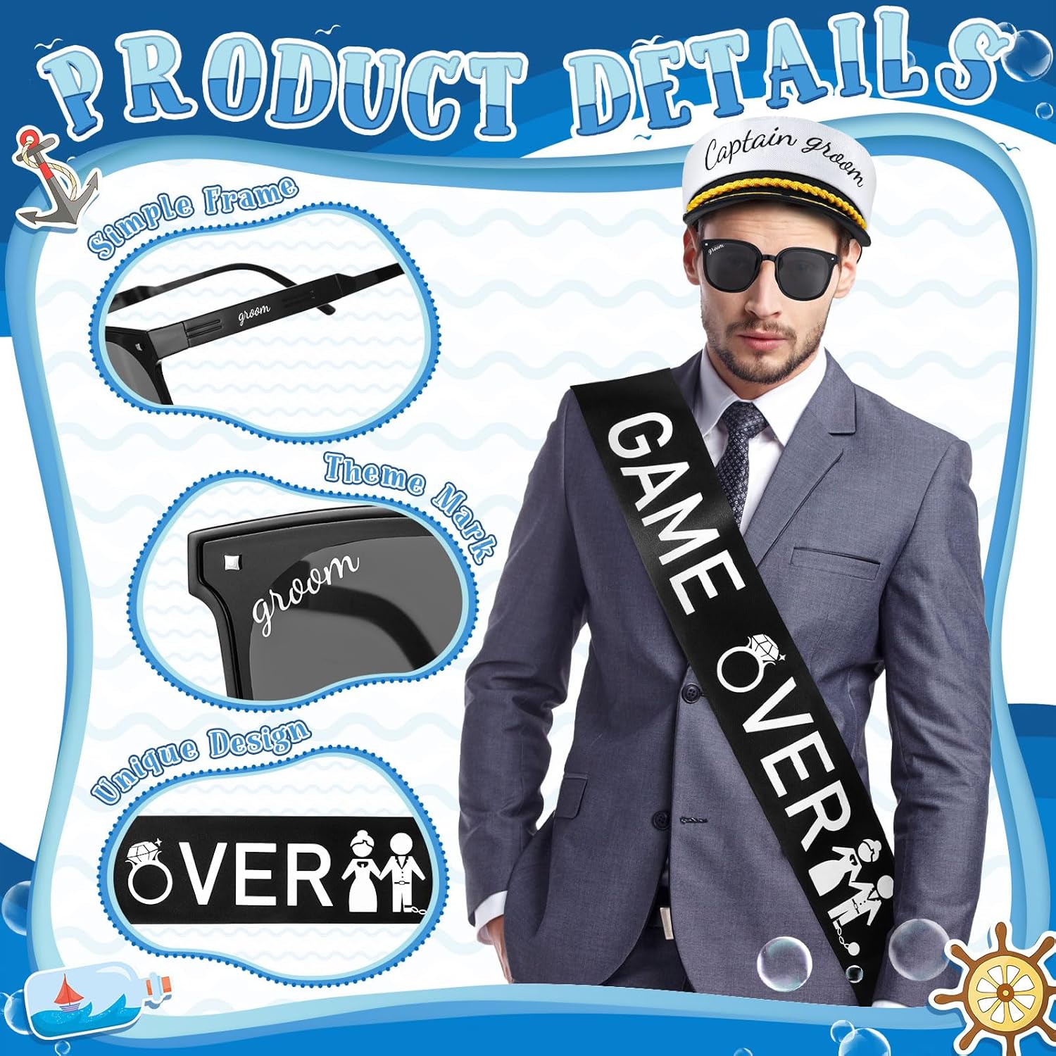 JaGely 3 Pcs Bachelor Party Accessories for Groom Set 1