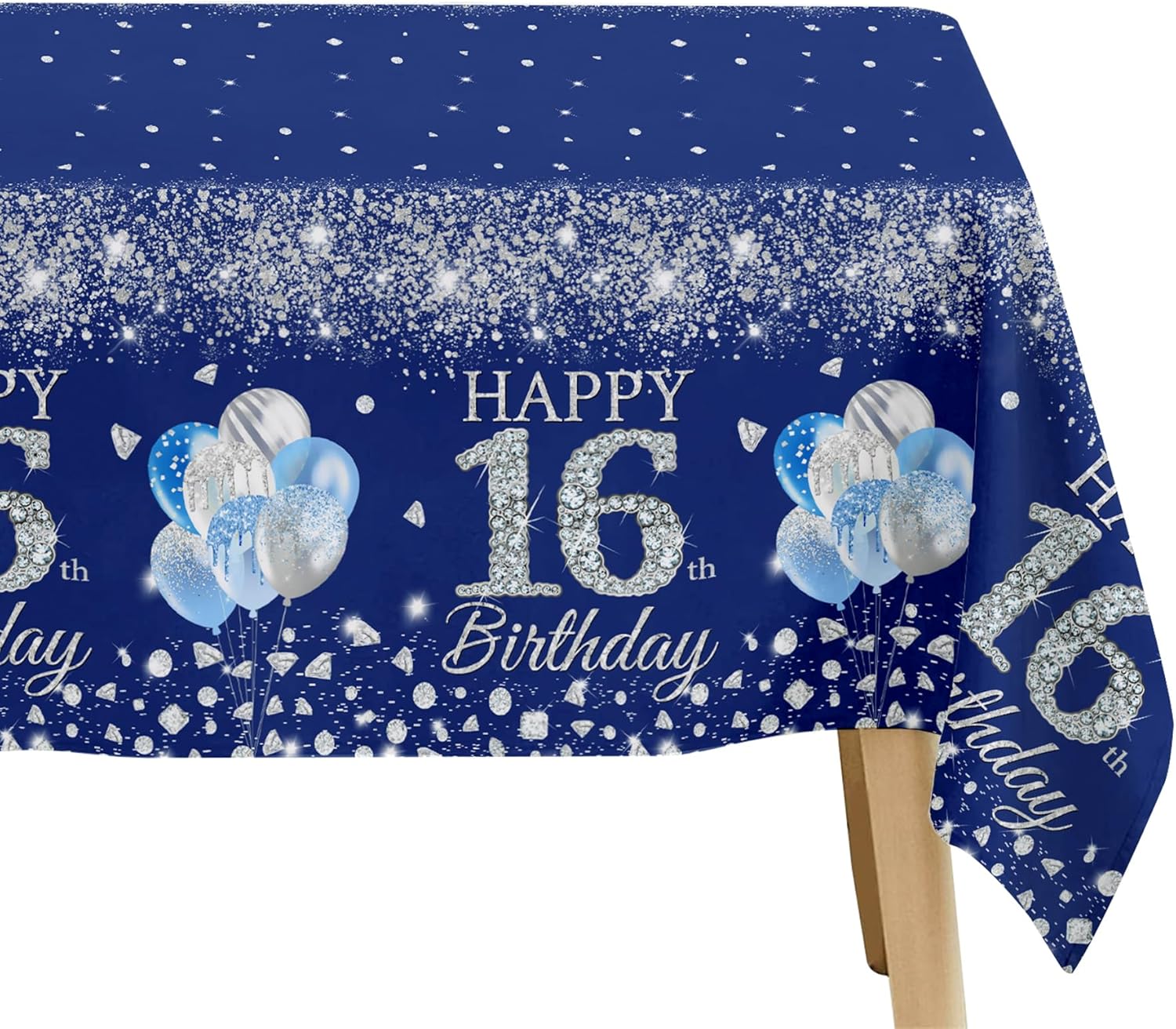 16th Birthday Tablecloth Set 3pcs Silver Blue