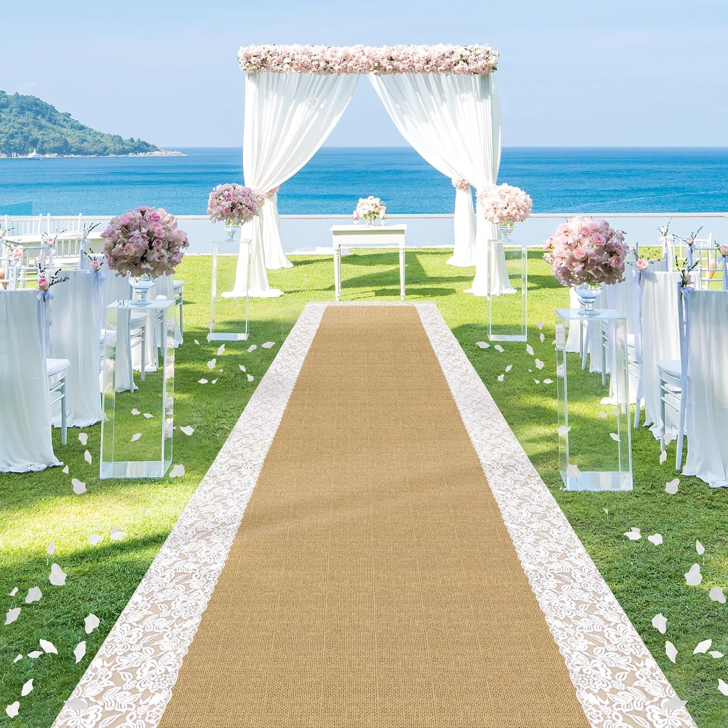 White Fake Petals Aisle Runner Wedding Decor 30x34 Inch