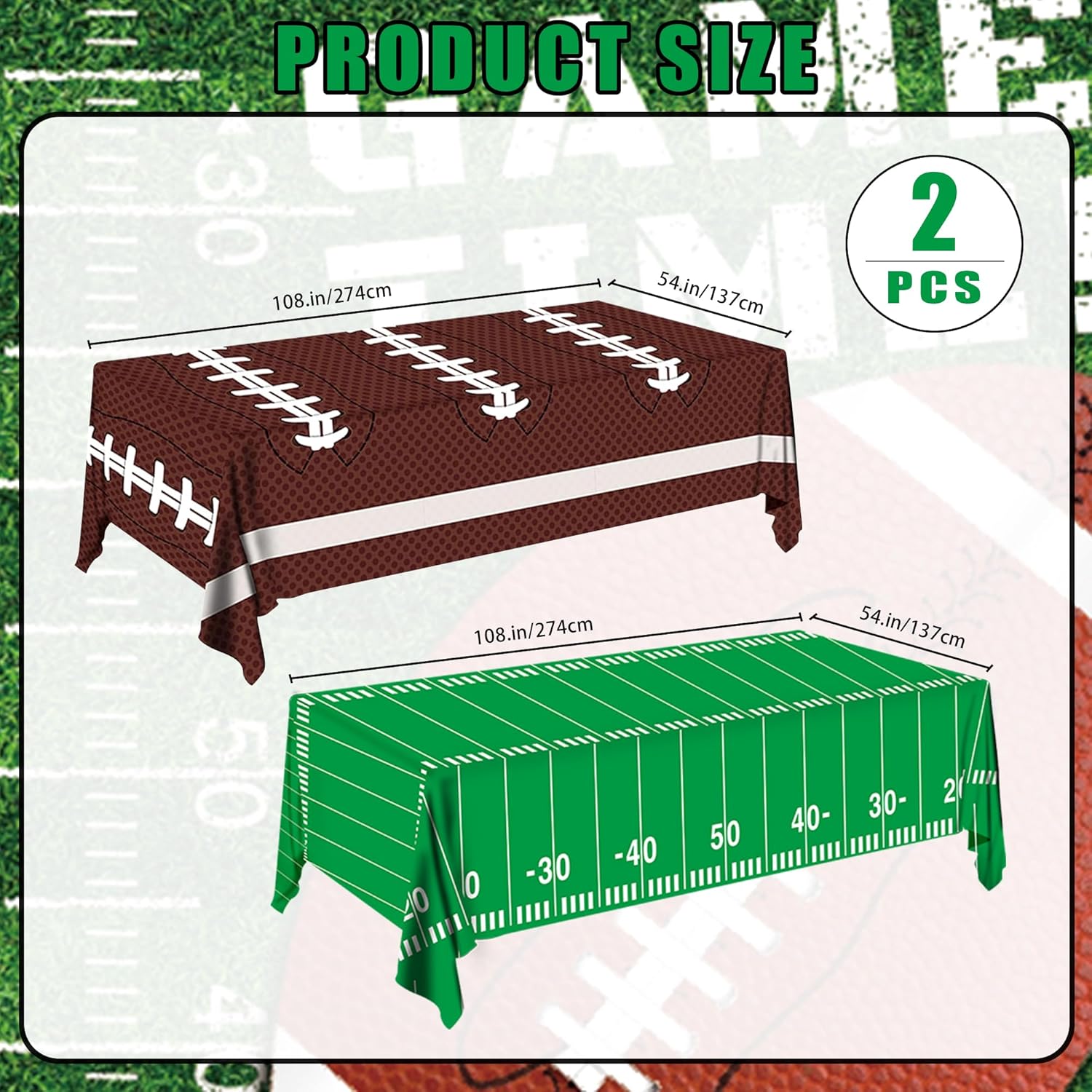 2pcs Football Tablecloth for Game Day Decorations 54x108 Inch