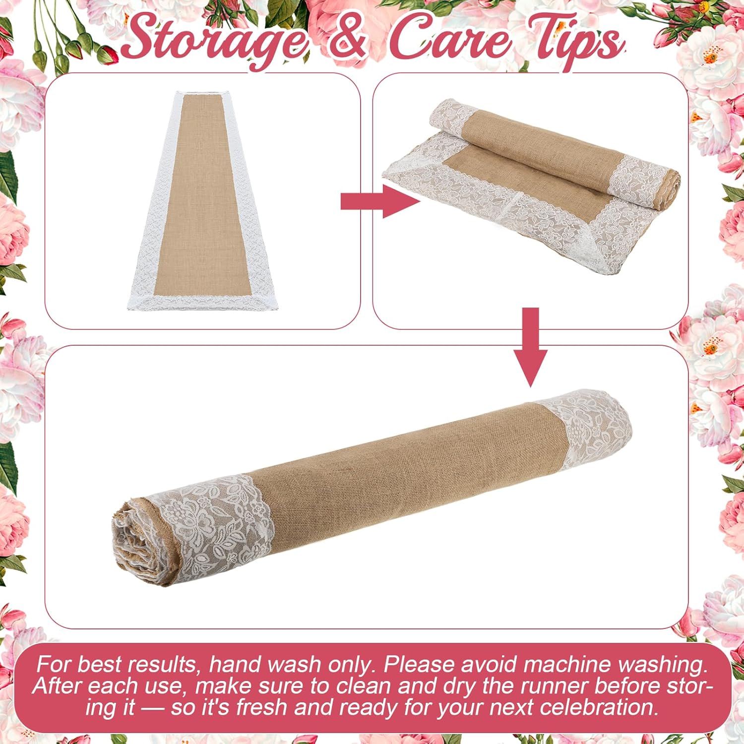 Natural Burlap Wedding Aisle Runner 3FTx20FT with Lace Trim