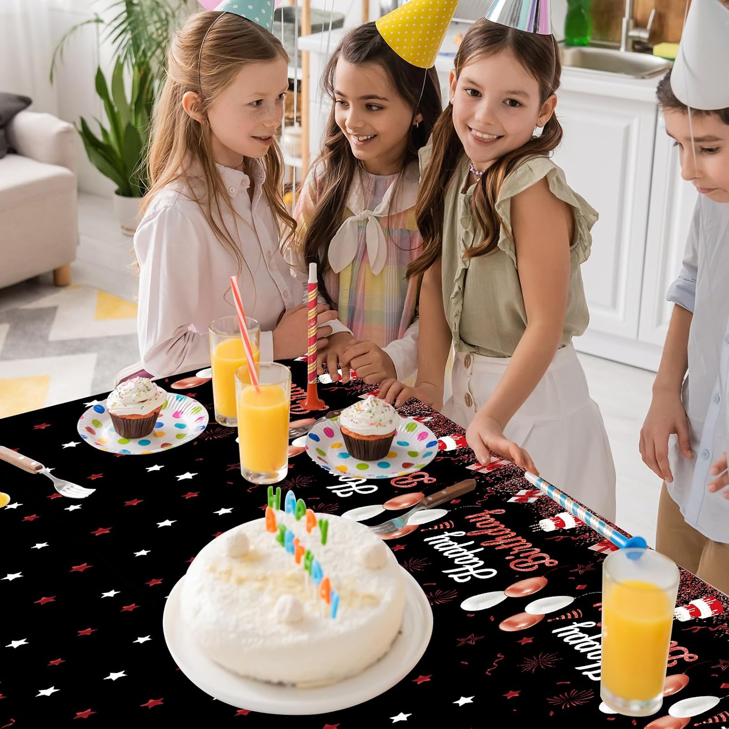 Happy Birthday Tablecloths 3Pcs Red Black Plastic Waterproof
