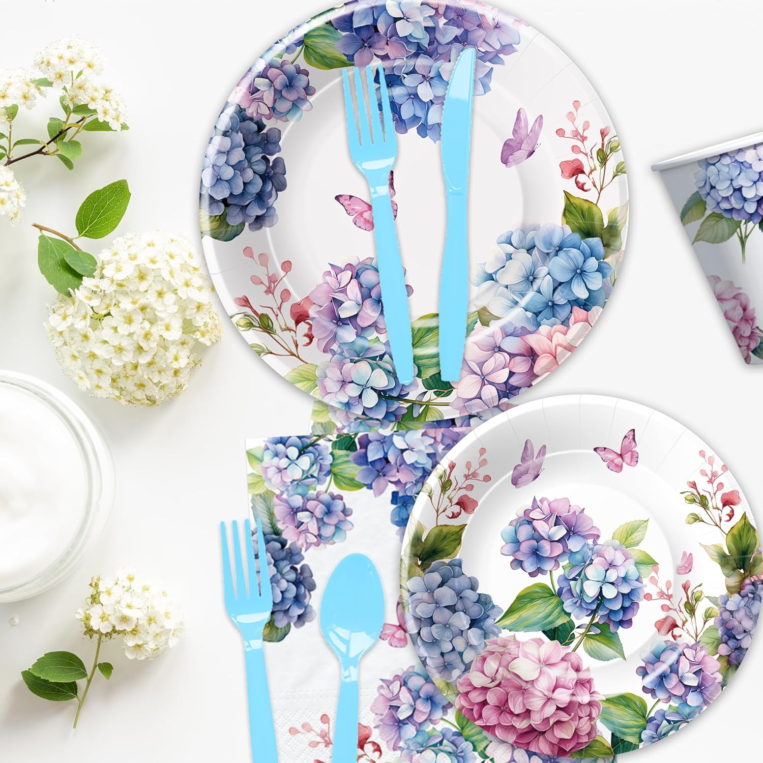 Hydrangea Floral Party Set for 24 Guests