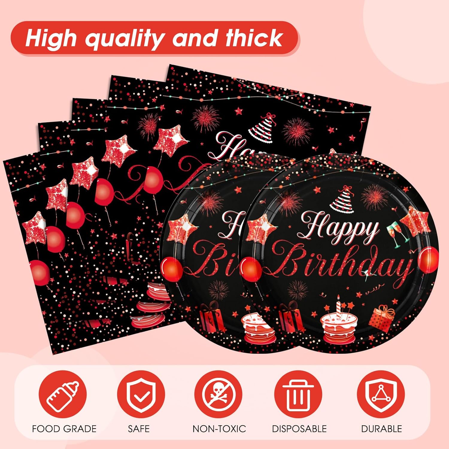 Red And Black Birthday Decorations Party Supplies Set