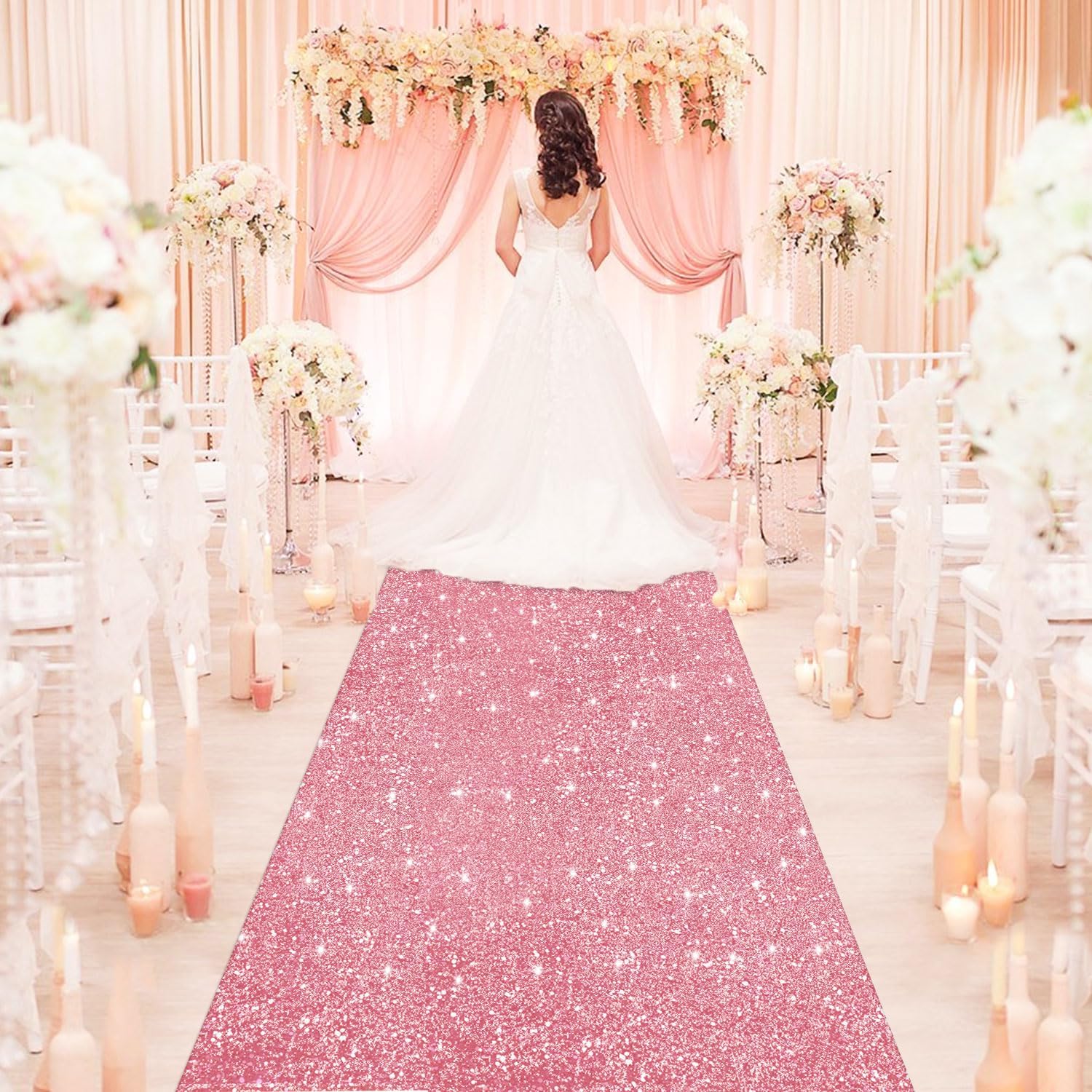 Pink Gold Sequin Aisle Runner 2ft x 15ft for Wedding