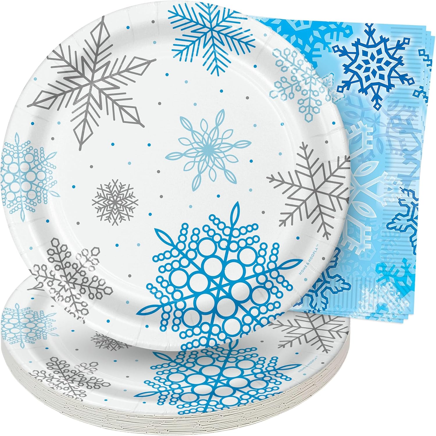 Winter Snowflake Paper Plates and Napkins Set Serves 16