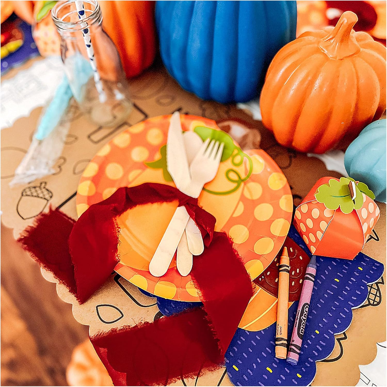 Pumpkin Shaped Plates Napkins and Cups Fall Party Set