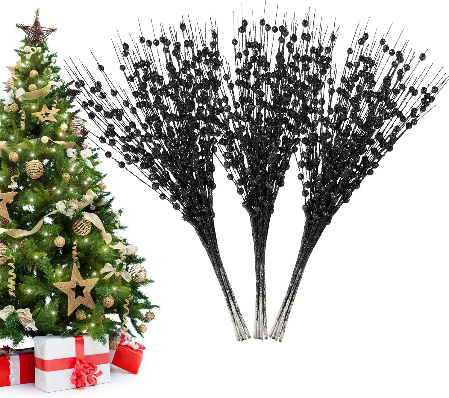 Christmas Glitter Berry Stem Decorations 24 PCS