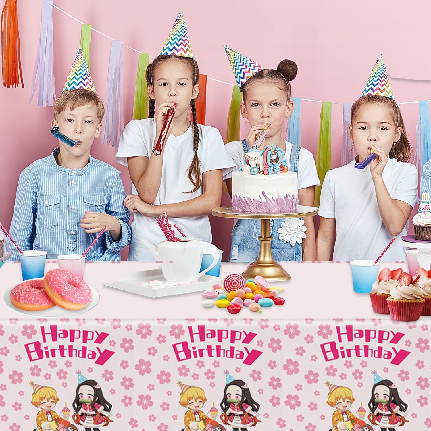 2Pcs Demon Tablecloth Disposable Tablecover for Birthday Party Decorations