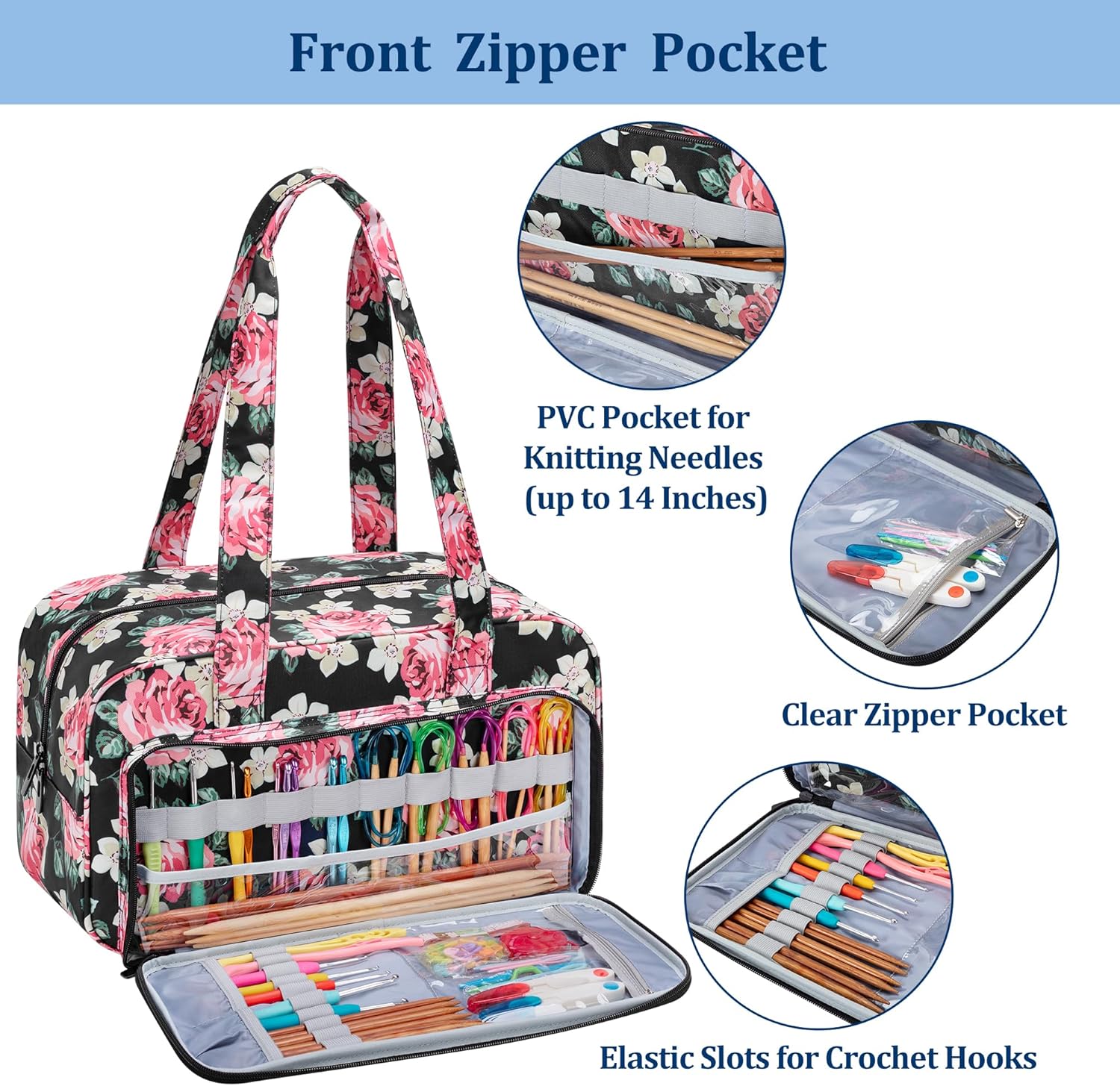 Teamoy Yarn Storage Tote Bag for Knitting and Crochet