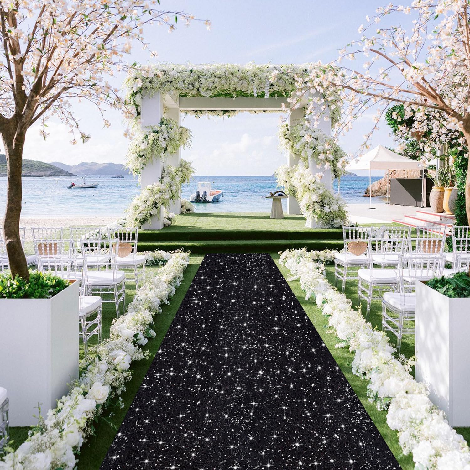 Black Sequin Aisle Runner 4FTx20FT for Weddings and Parties