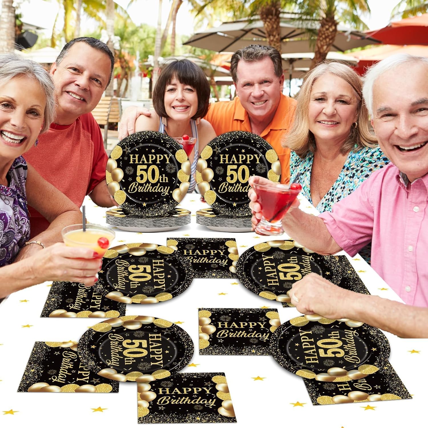 50th Birthday Party Supplies Black Gold Set