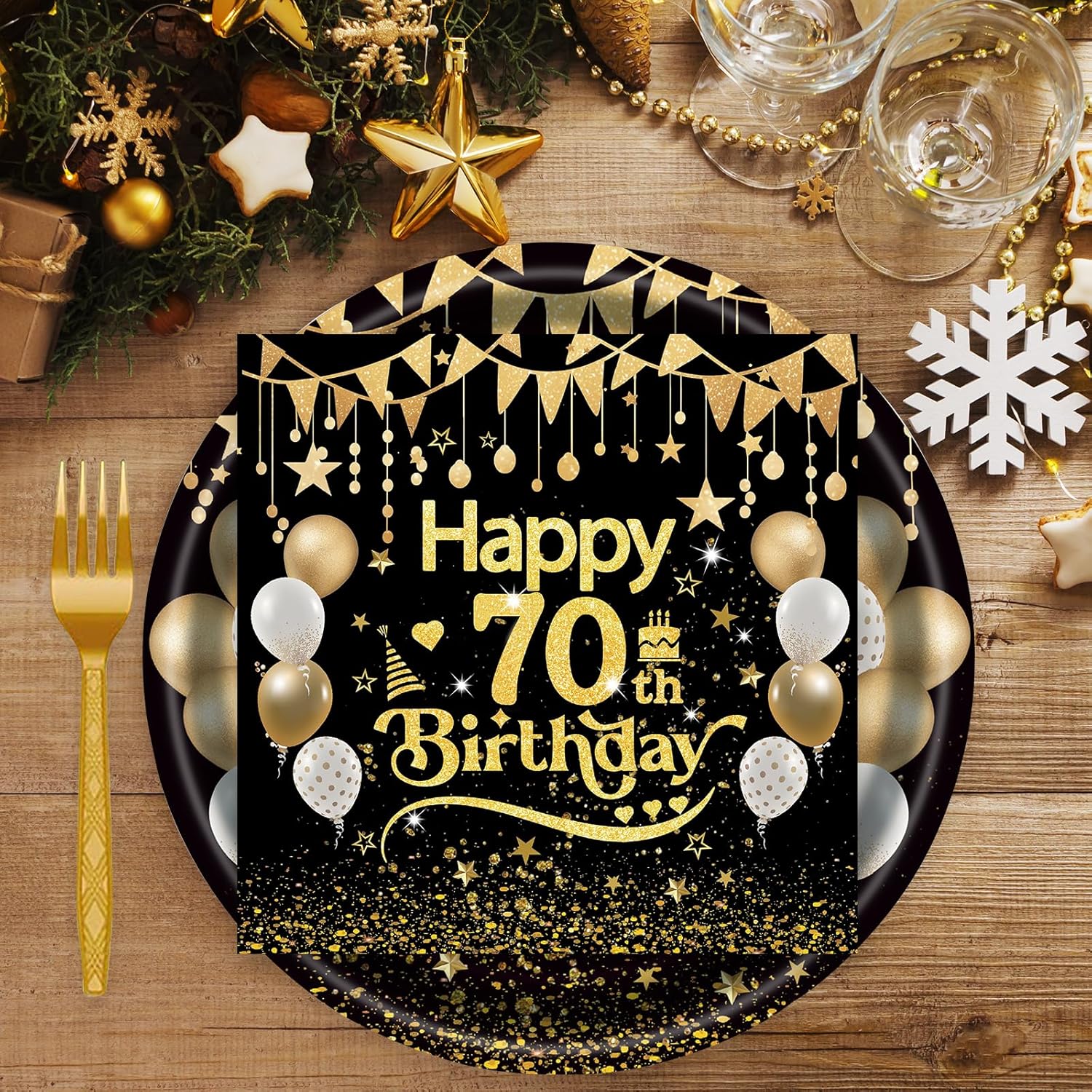 75pcs Black Gold Birthday Party Tableware Set for 25 Guests