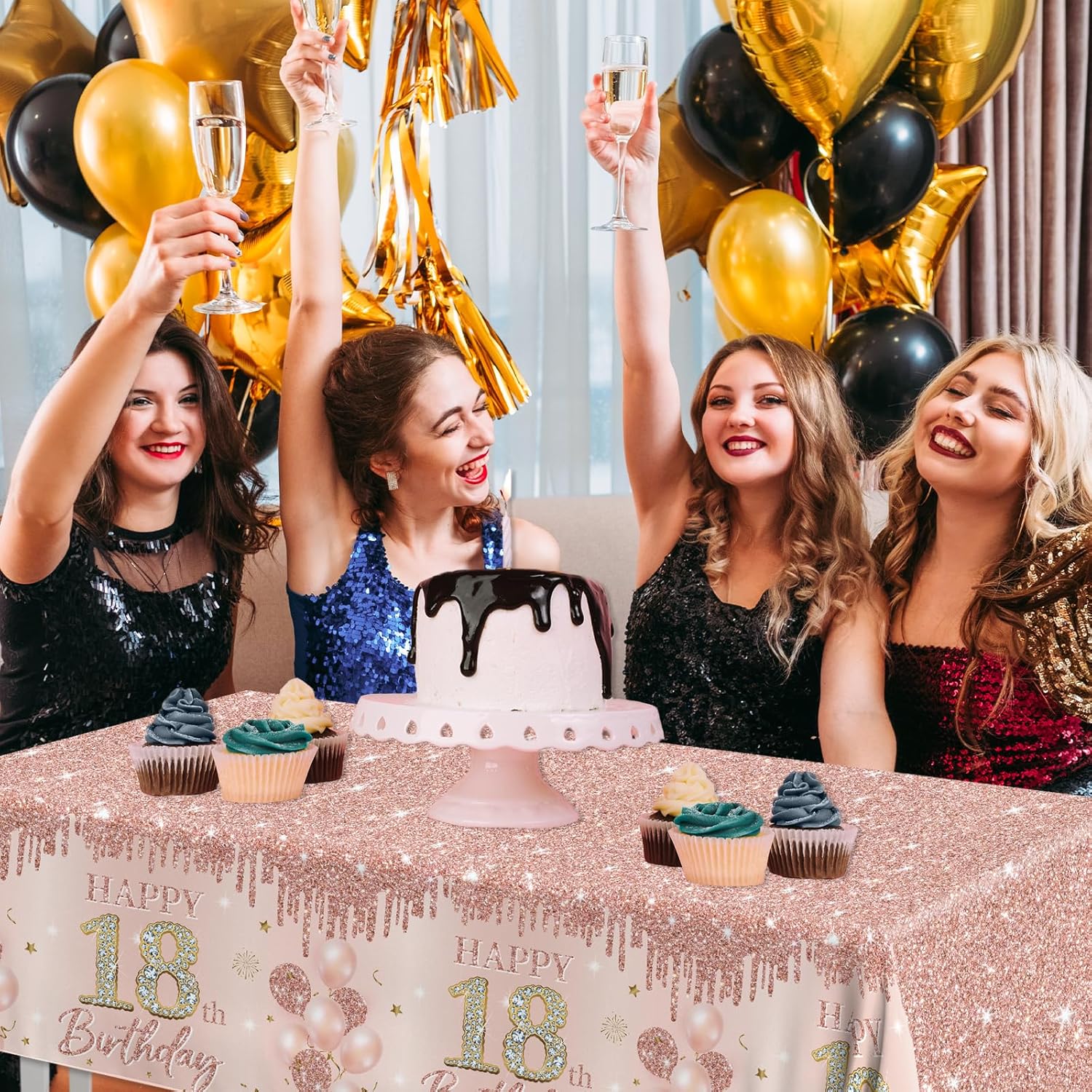 18th Birthday Decorations 3pcs Rose Gold Tablecloth for Girls