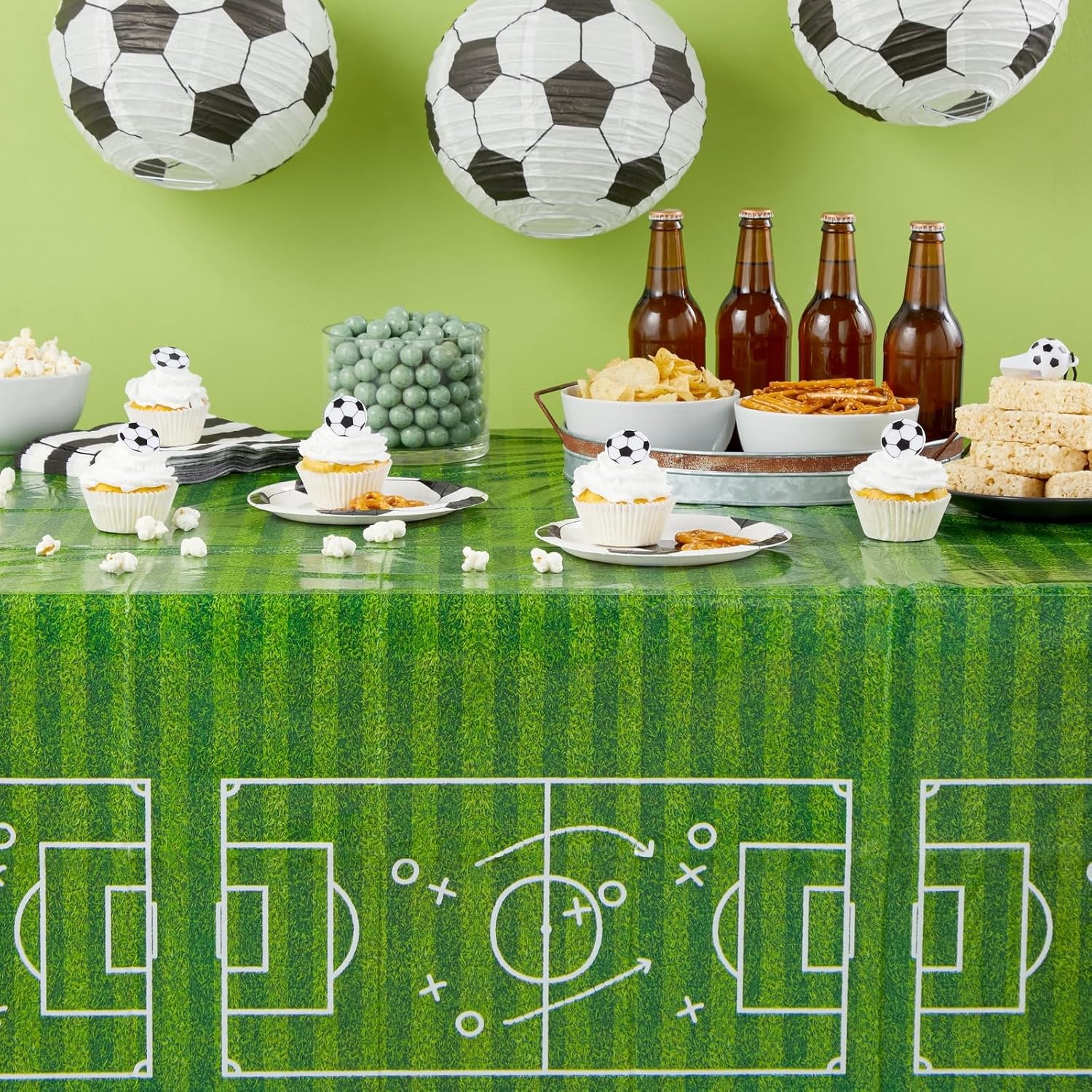 BLUE PANDA 3 Pack Grass Table Cloths for Soccer Parties