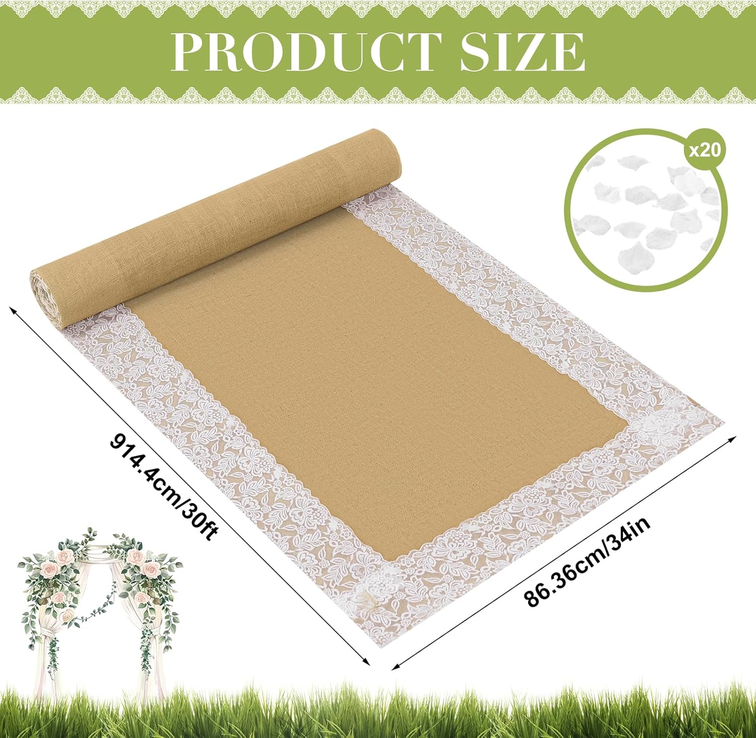 White Fake Petals Aisle Runner Wedding Decor 30x34 Inch