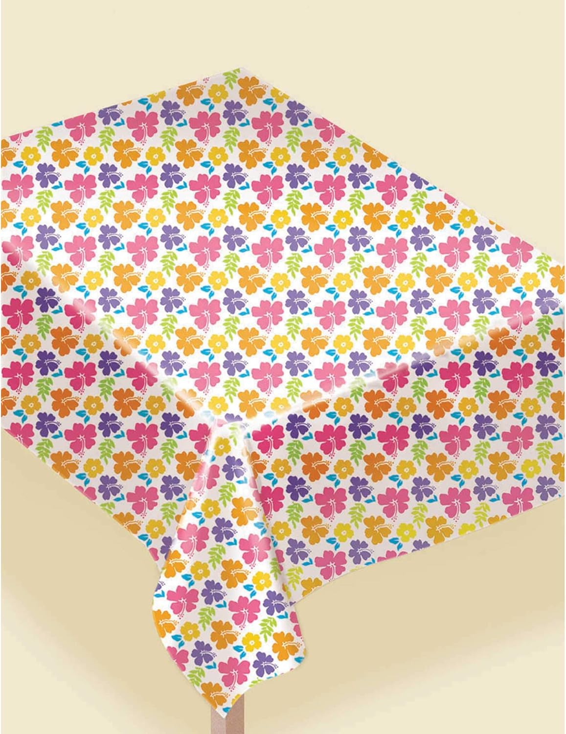 White Plastic Table Covers 54x96 Hibiscus Design