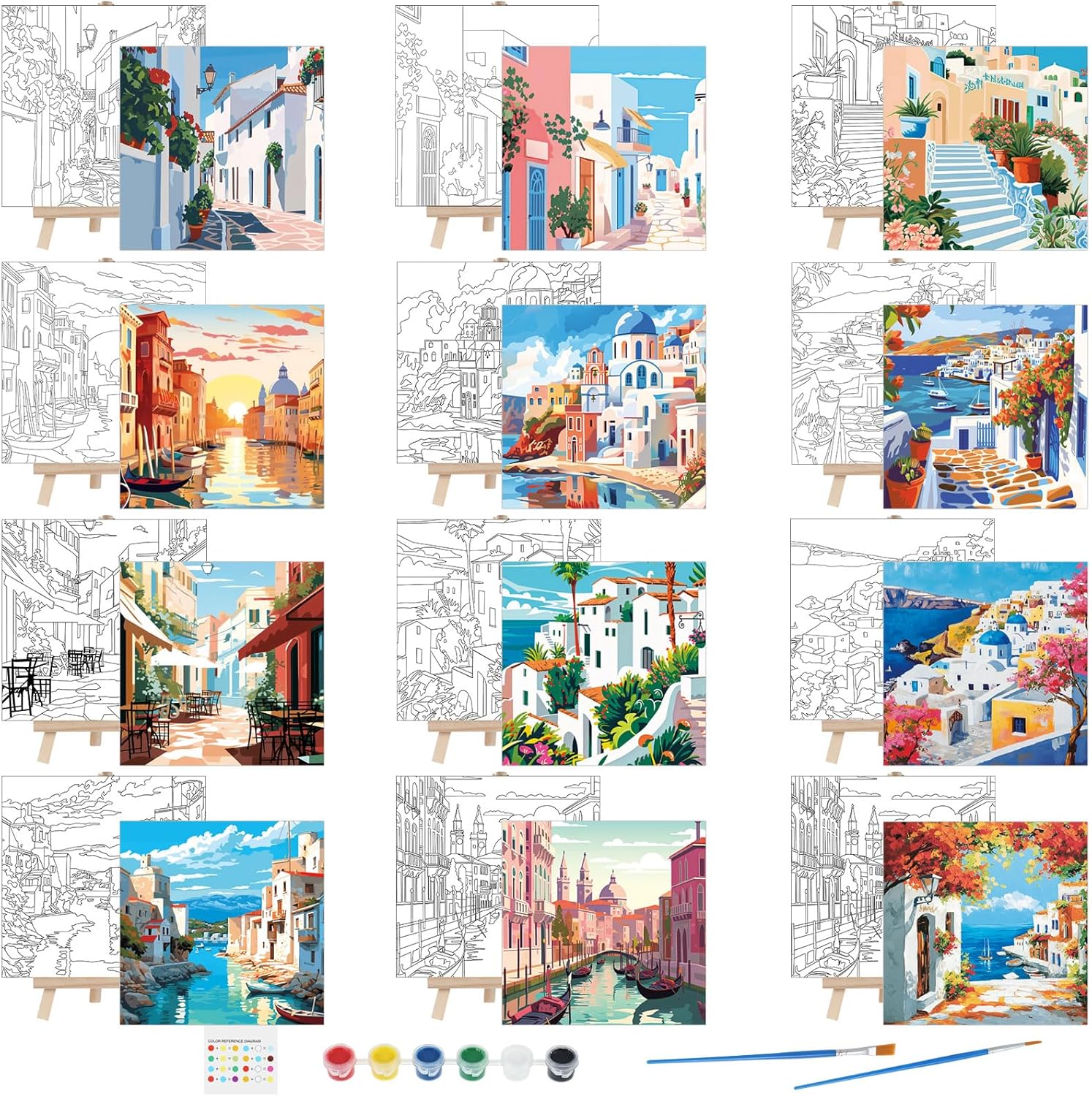 Tenceur 12 Pre-Drawn Canvas Painting Sets for Kids and Adults