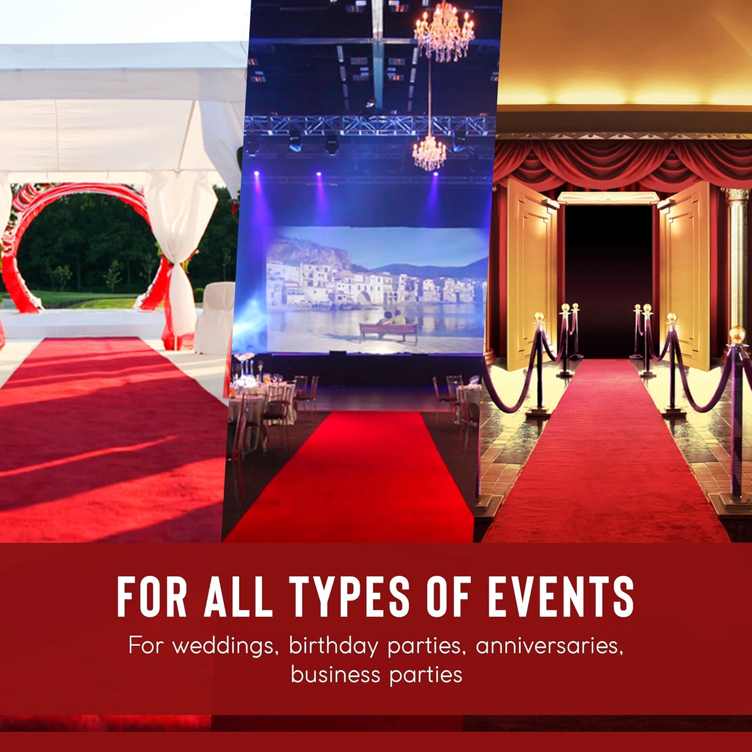 Red Carpet Runner for Party - Thick Durable Felt Non-Slip Grip Dots