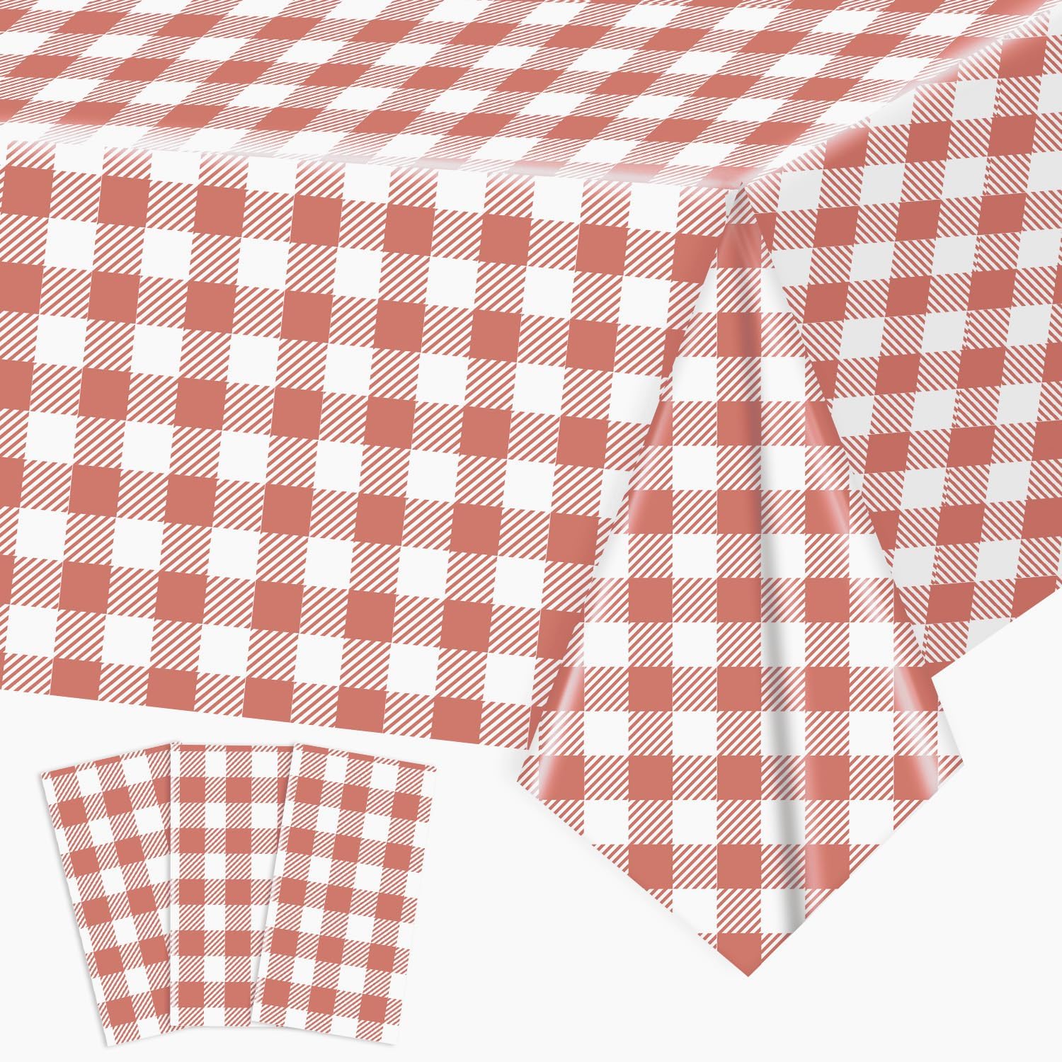 3 Pack Red and Pink Gingham Tablecloths for Parties