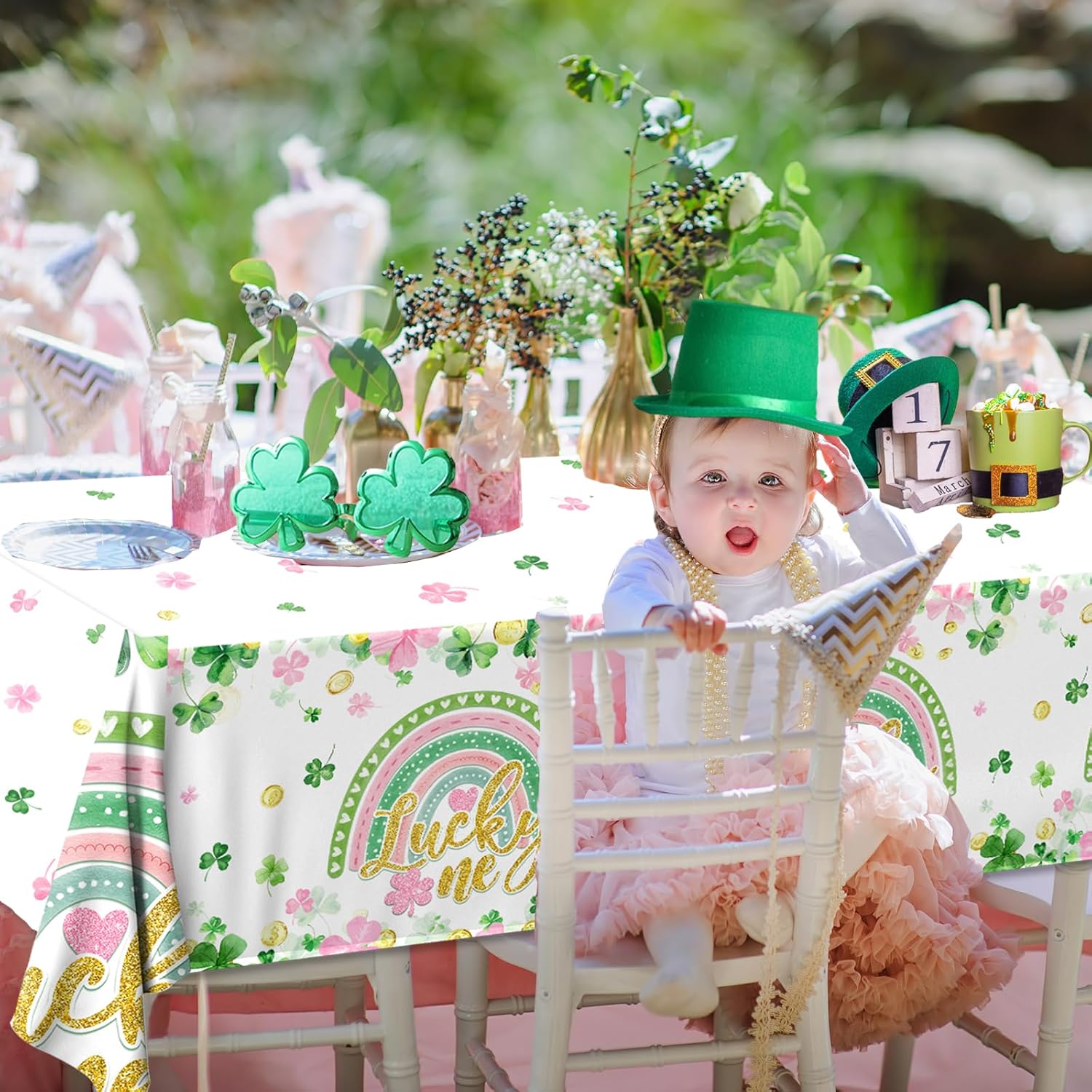 Lucky One St Patricks Day Tablecloth Set 3pcs for 1st Birthday