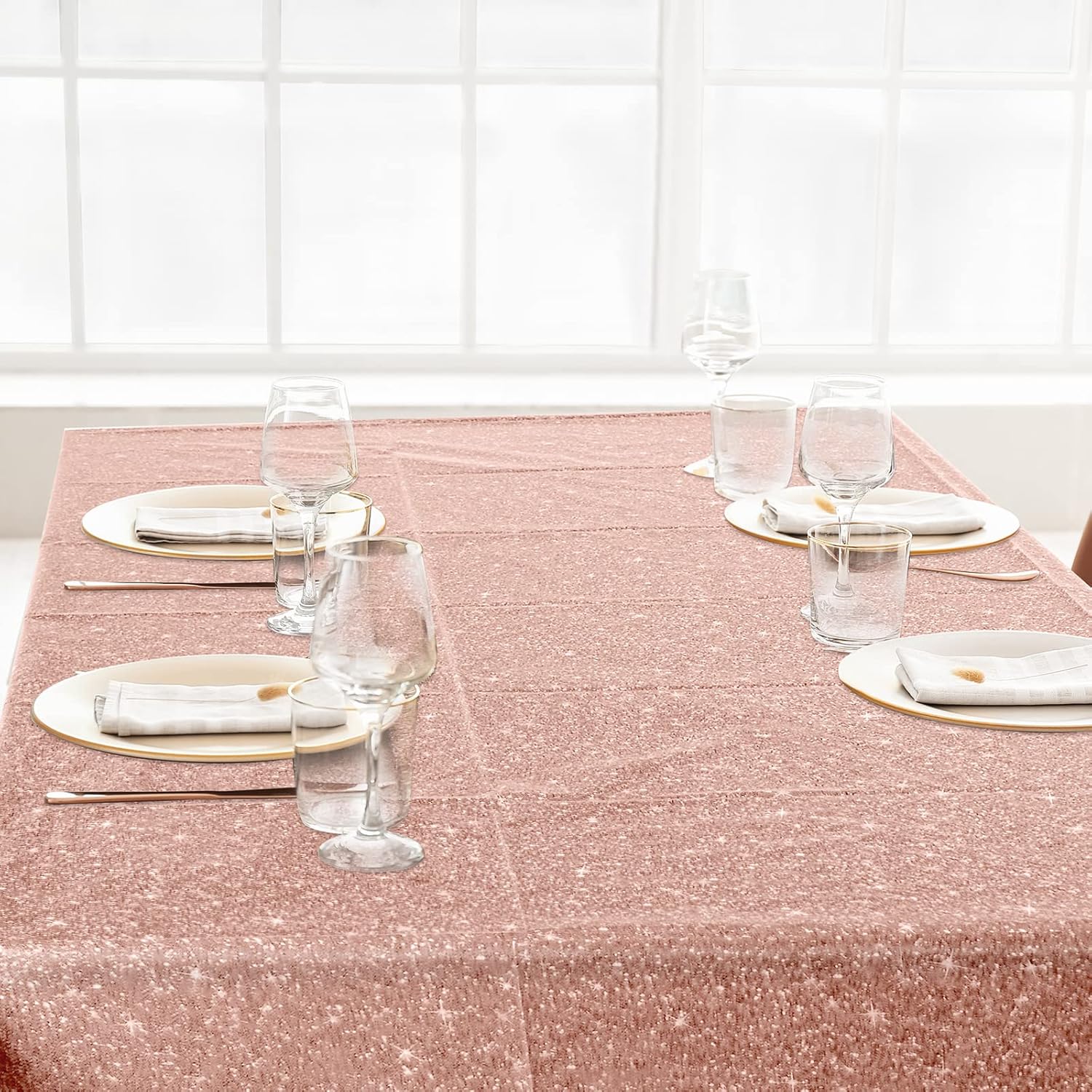3 Pcs 54 x 108 Inch Pink Rose Gold Tablecloths for Parties