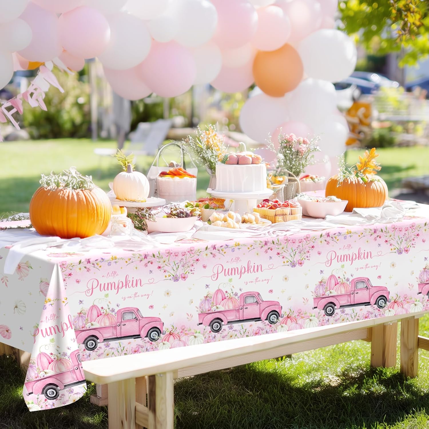 Avezano 3 Pcs Pink Pumpkin Tablecloths for Baby Shower