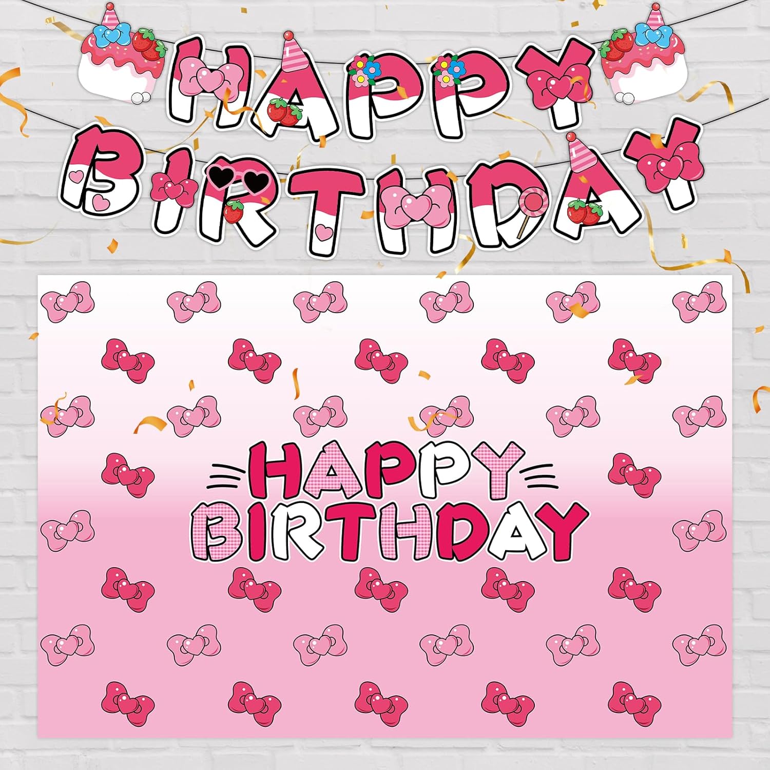Pink Bow Cartoon Cat Birthday Party Decor Kit