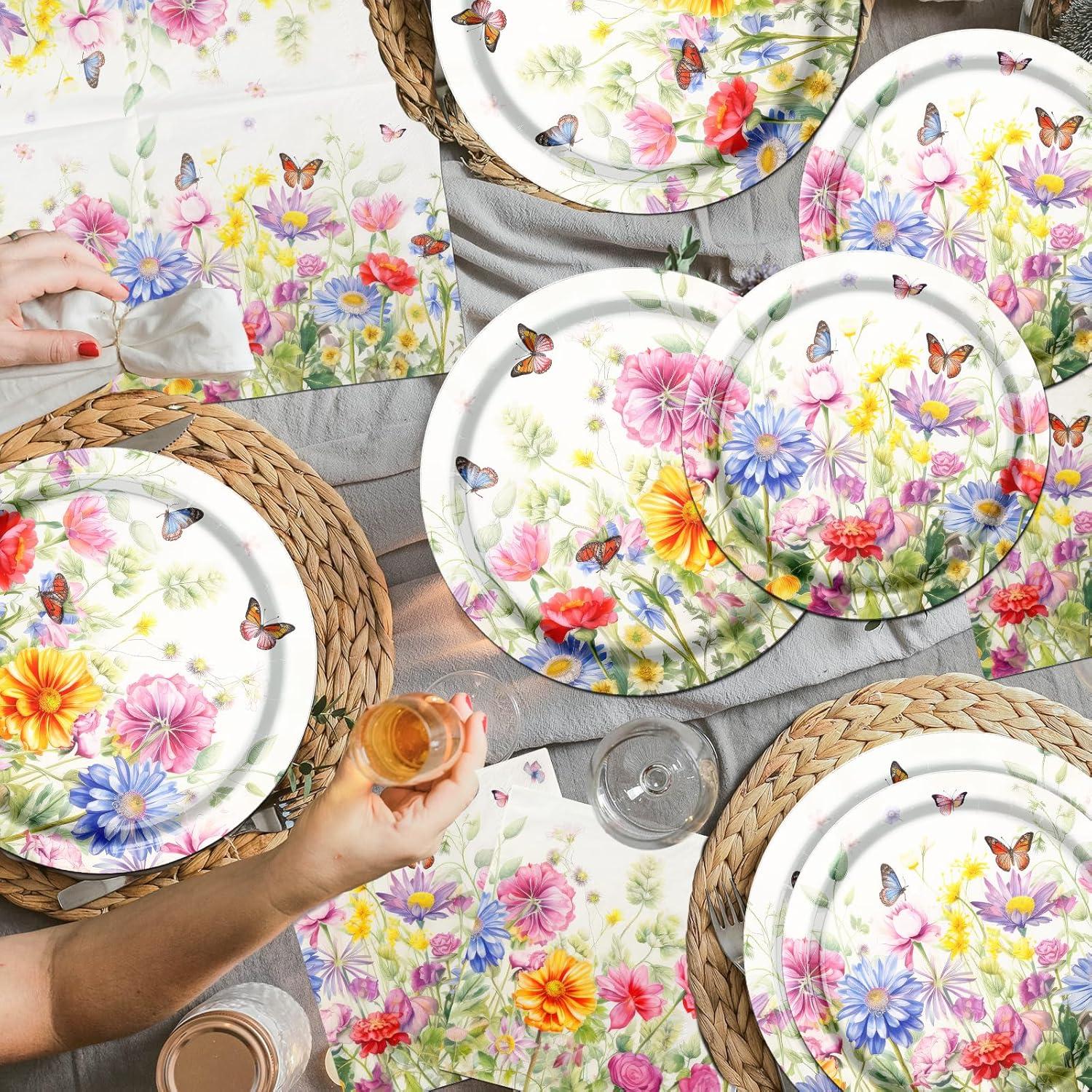 CMUSKO Wildflower Party Decor Set 60Pcs Plates Napkins