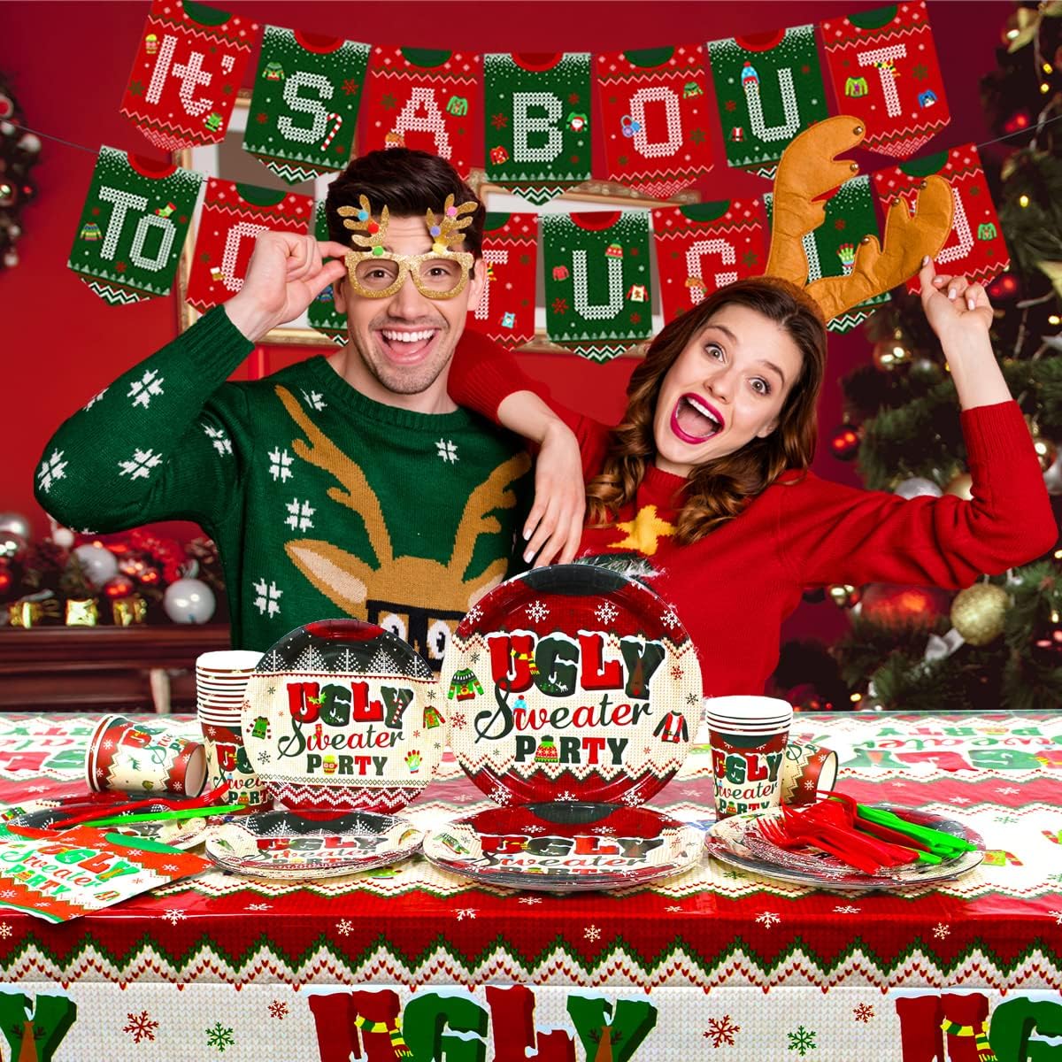 Ugly Sweater Christmas Party Tableware Set