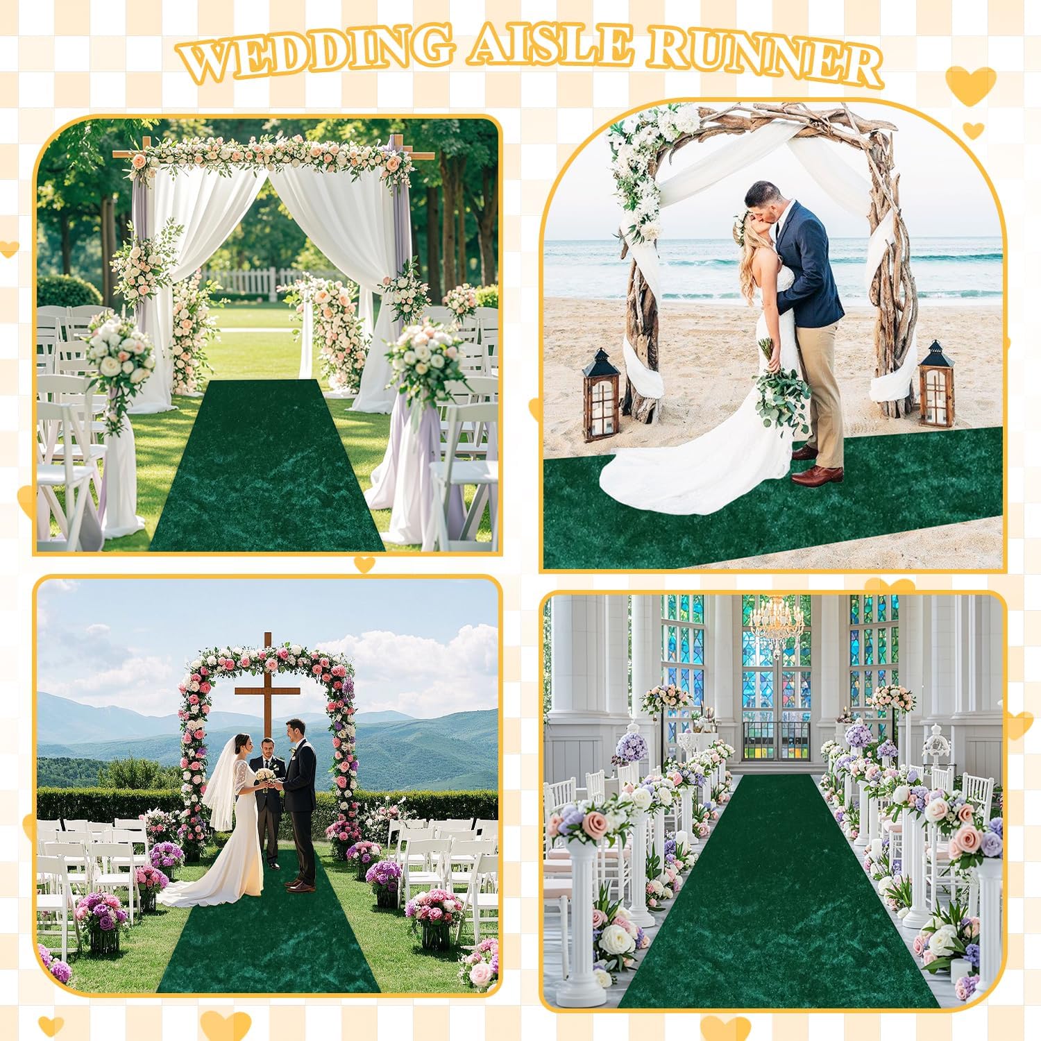 FOTSHARER Green Velvet Aisle Runner 4FTx15FT