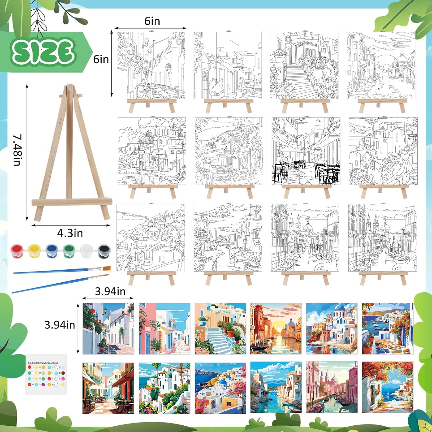 Tenceur 12 Pre-Drawn Canvas Painting Sets for Kids and Adults