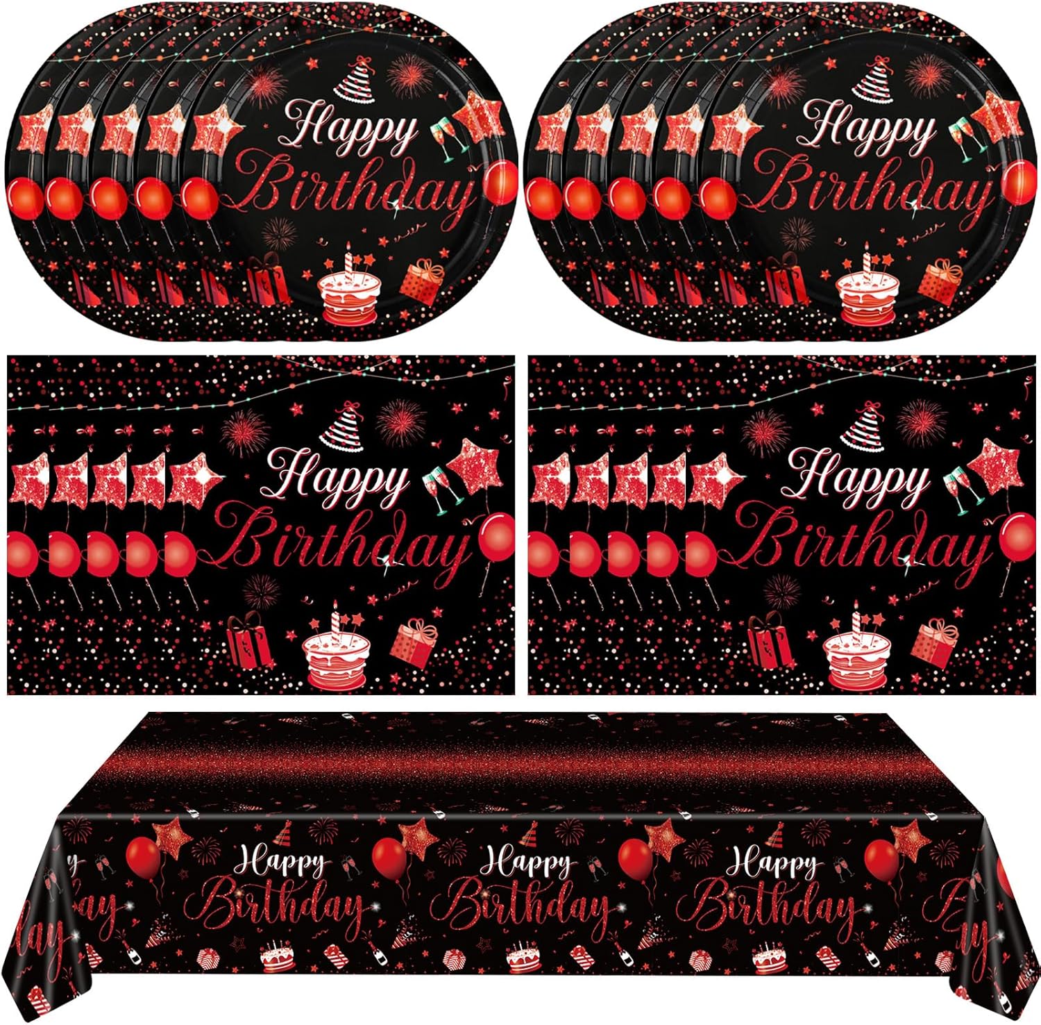 Red And Black Birthday Decorations Party Supplies Set