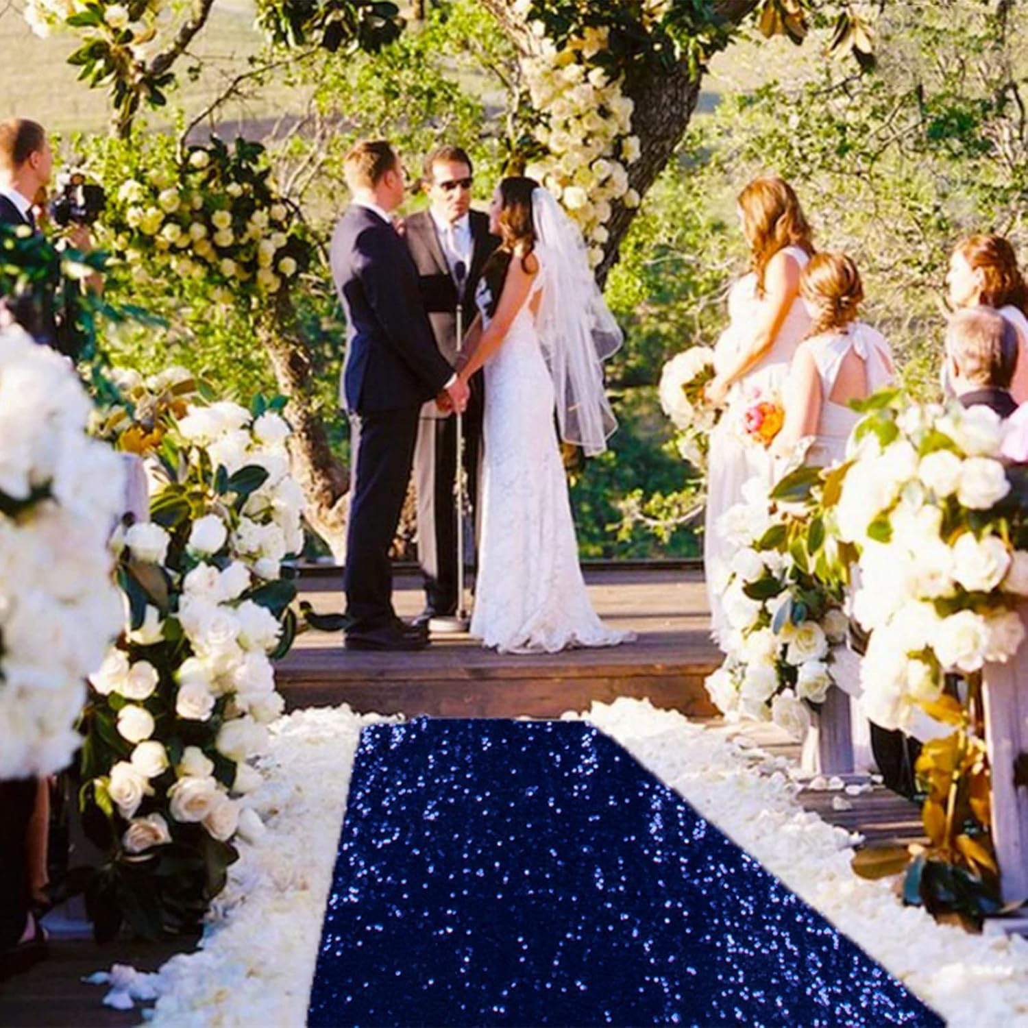 ShiDianYi Sequin Aisle Runner Wedding 2FTx15FT Navy Blue
