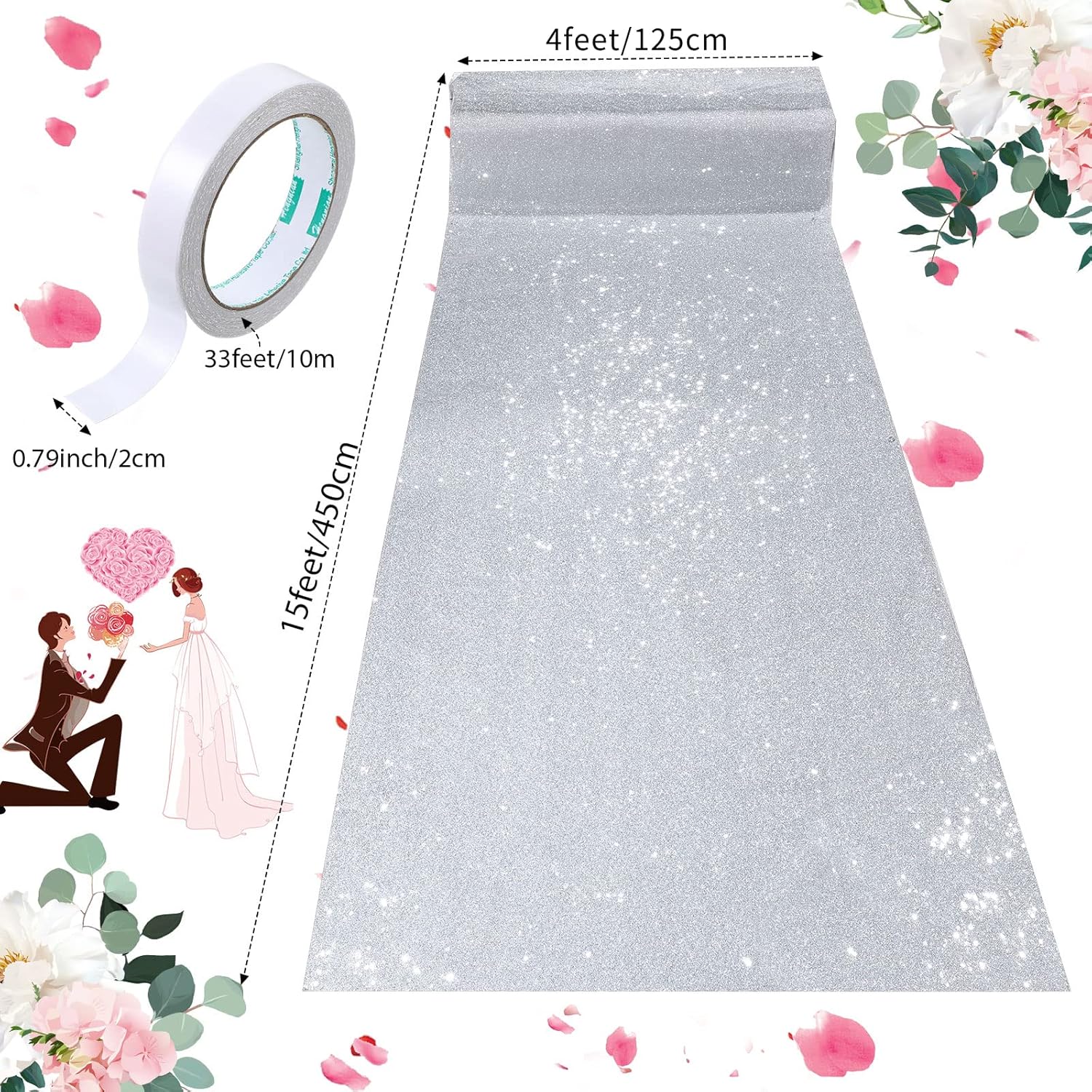 Shihanee Silver Sequin Aisle Runner 4x15ft