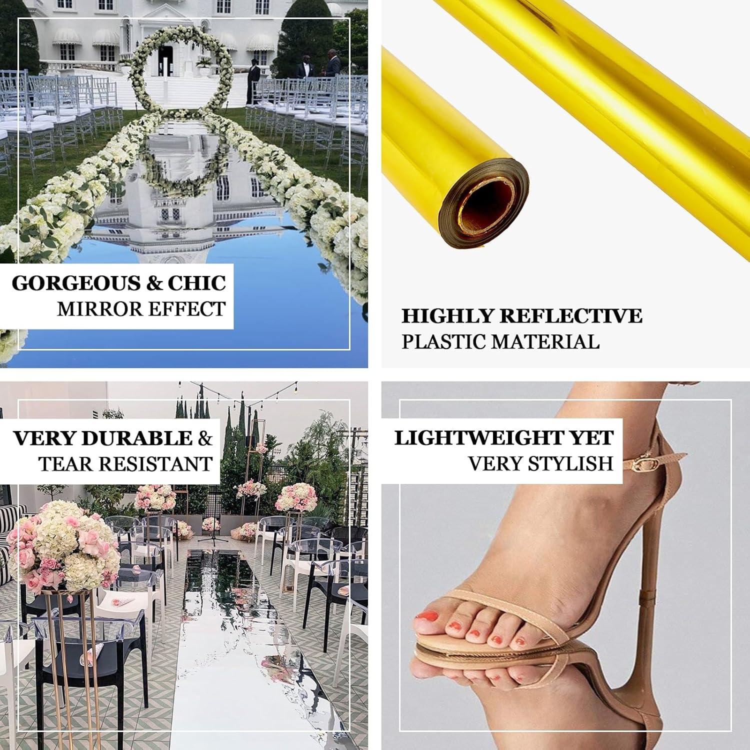 3ft x 65ft White Glossy Mirrored Wedding Aisle Runner