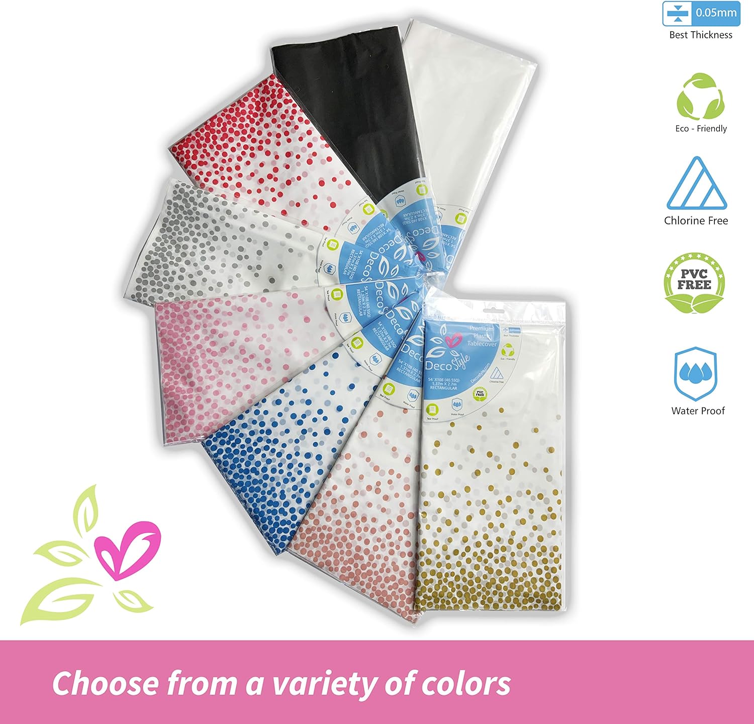 DECOSTYLE Pink Dot Tablecloth 54x108 Inch Waterproof Rectangular