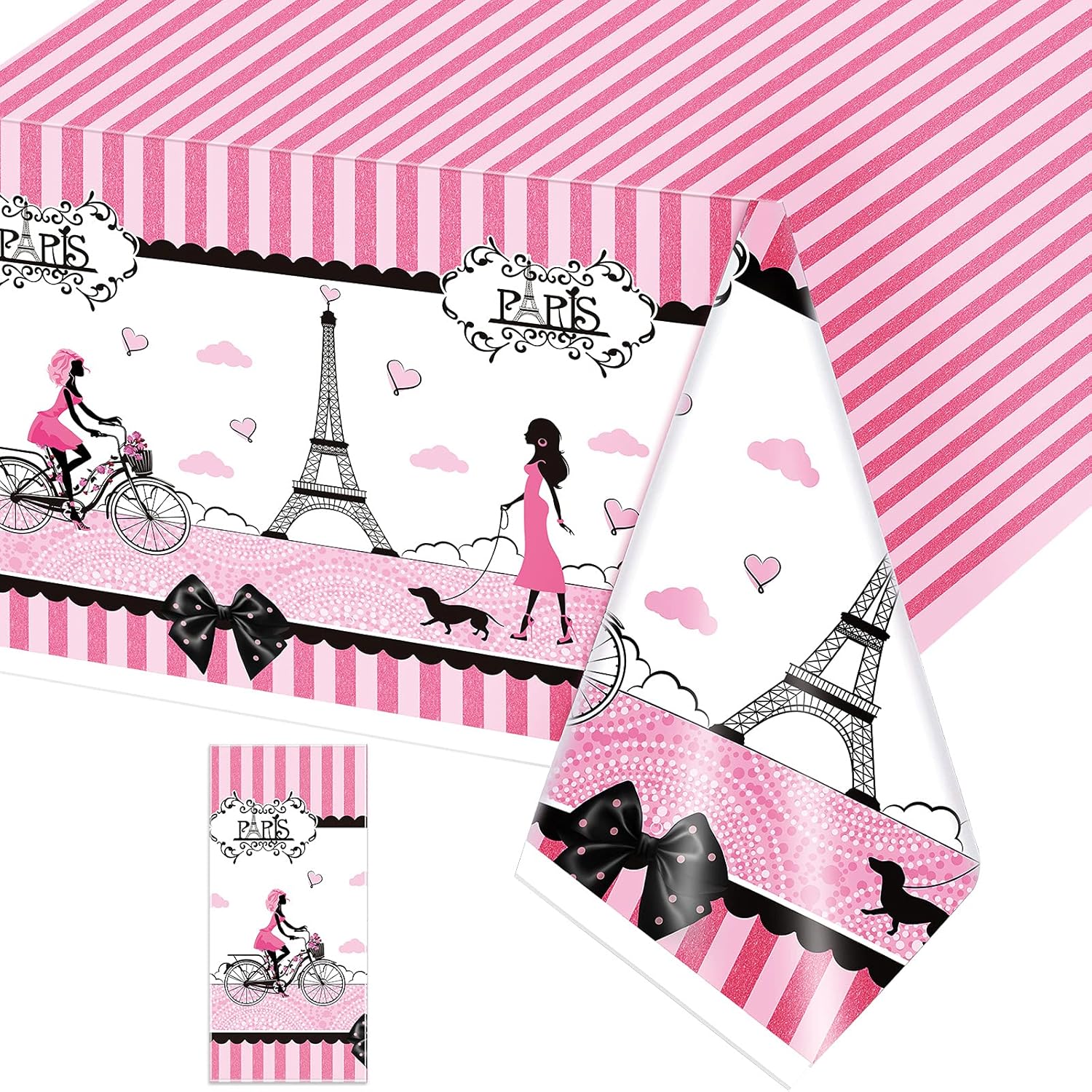 Irenare Paris Theme Pink Tablecloth for Girls Party Decorations