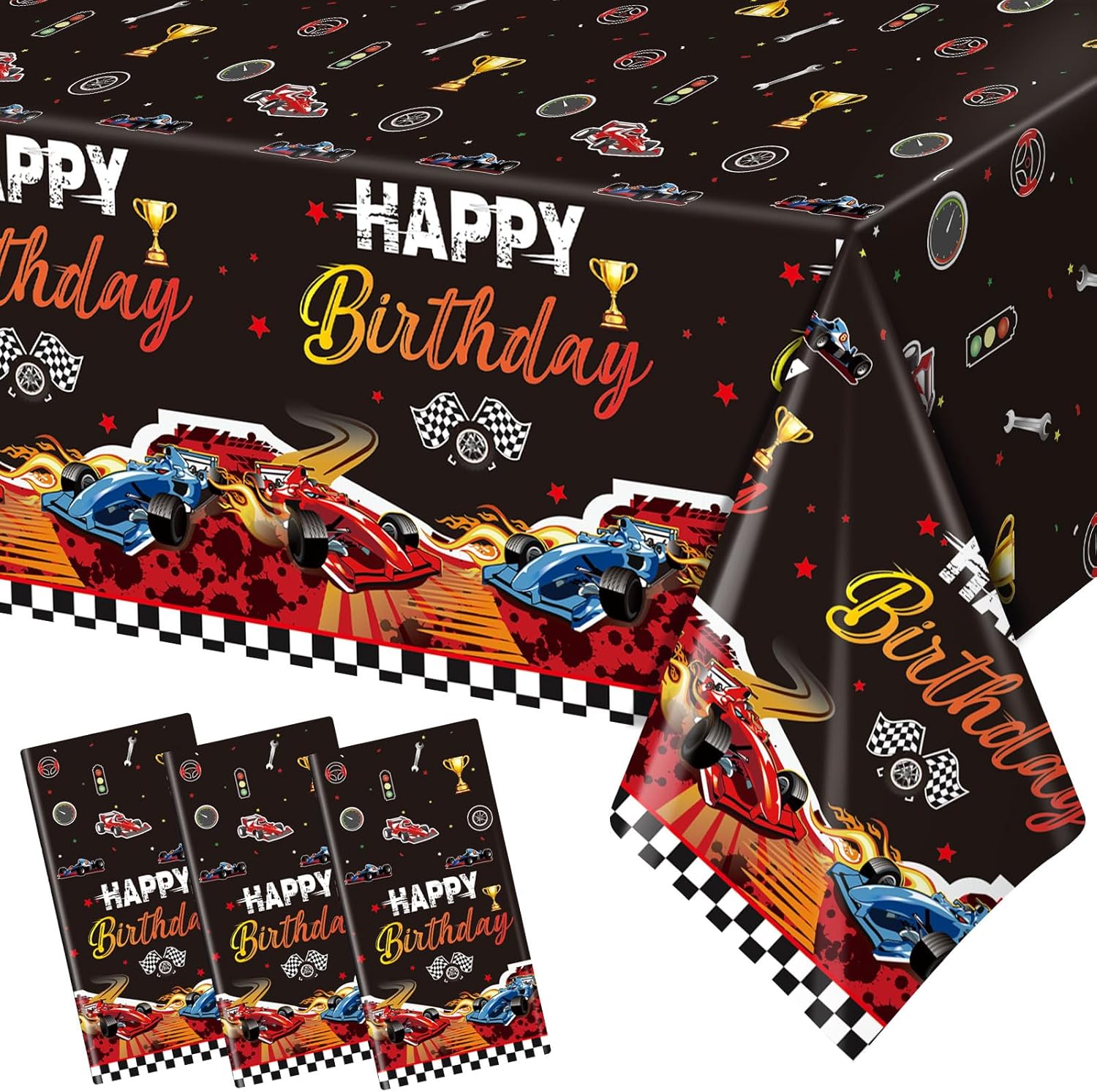 3Pcs Race Car Birthday Party Tablecloths Decorations