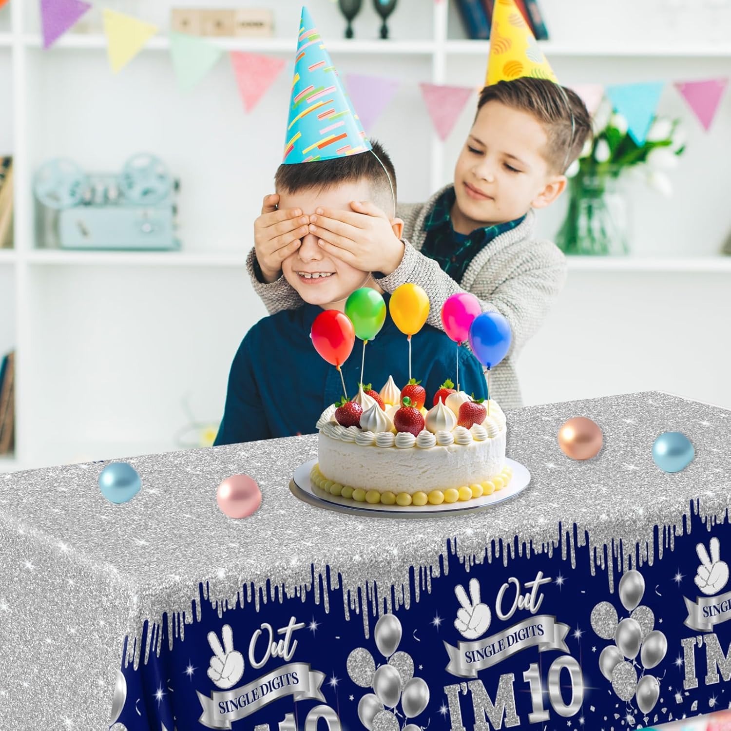 10th Birthday Decorations for Boys 3pcs Blue Silver Tablecloths