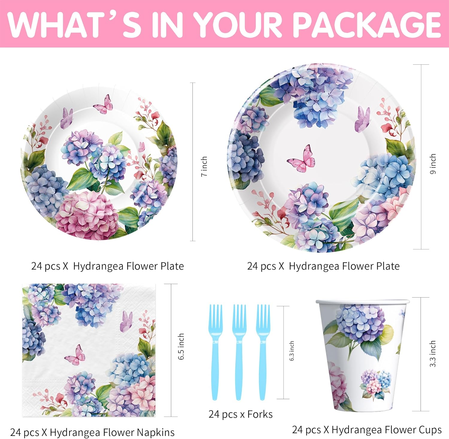Hydrangea Floral Party Set for 24 Guests