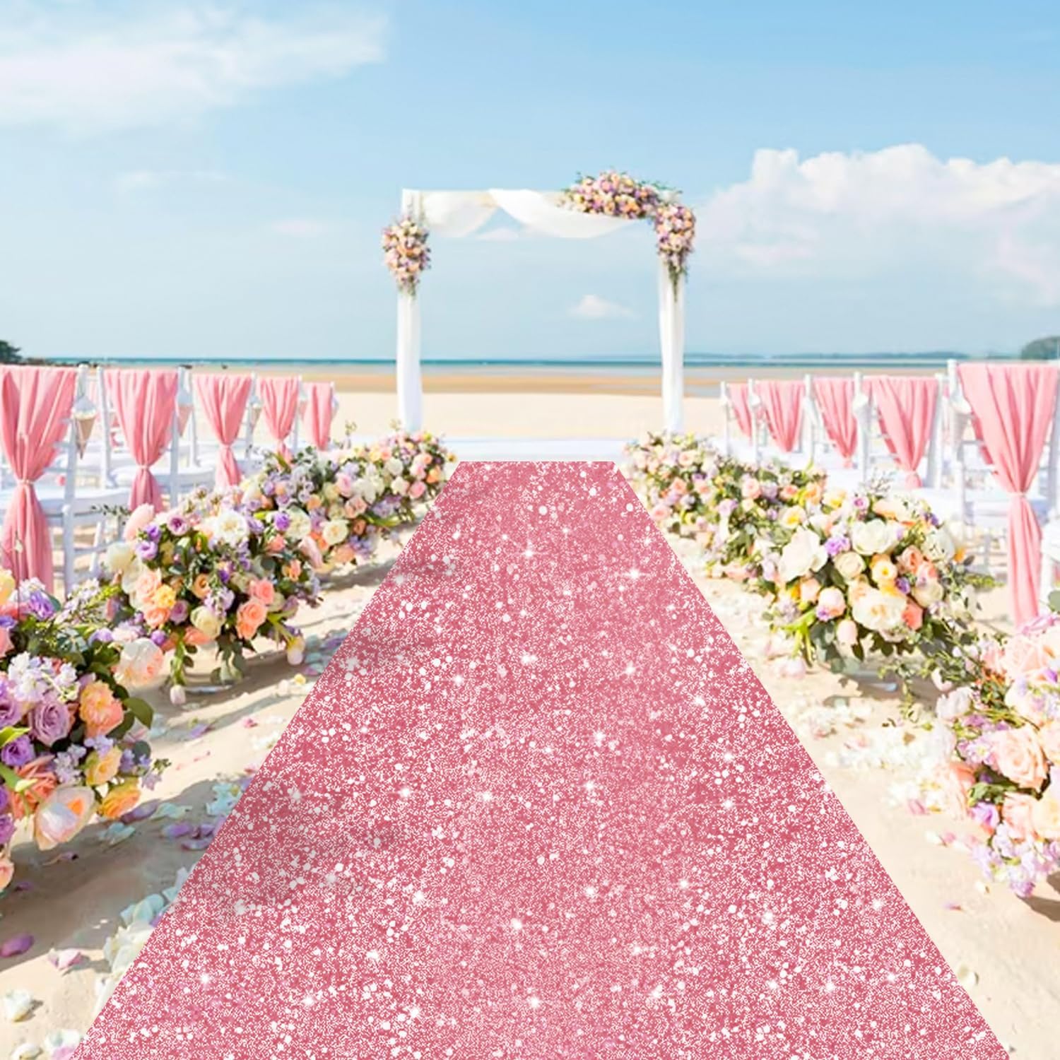 Pink Sequin Aisle Runner 4x25FT Wedding Carpet Runner