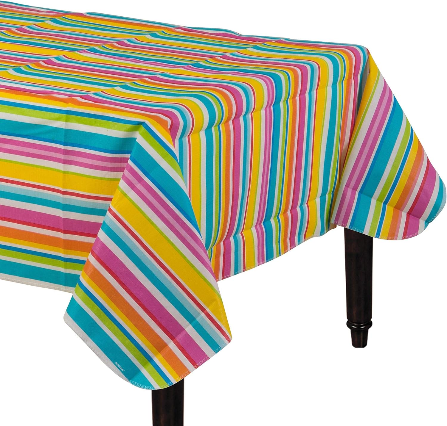 Multicolor Stripes Flannel Backed Vinyl Table Cover 52x90