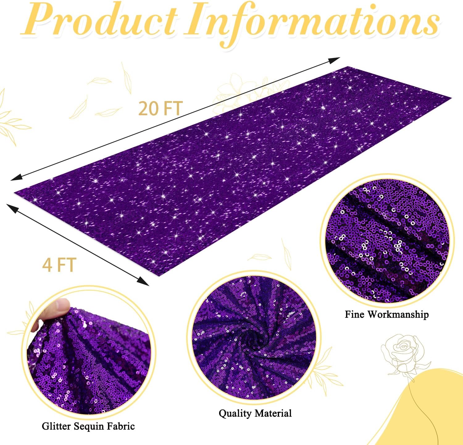 Purple Sequin Aisle Runner 4x20FT Wedding Carpet