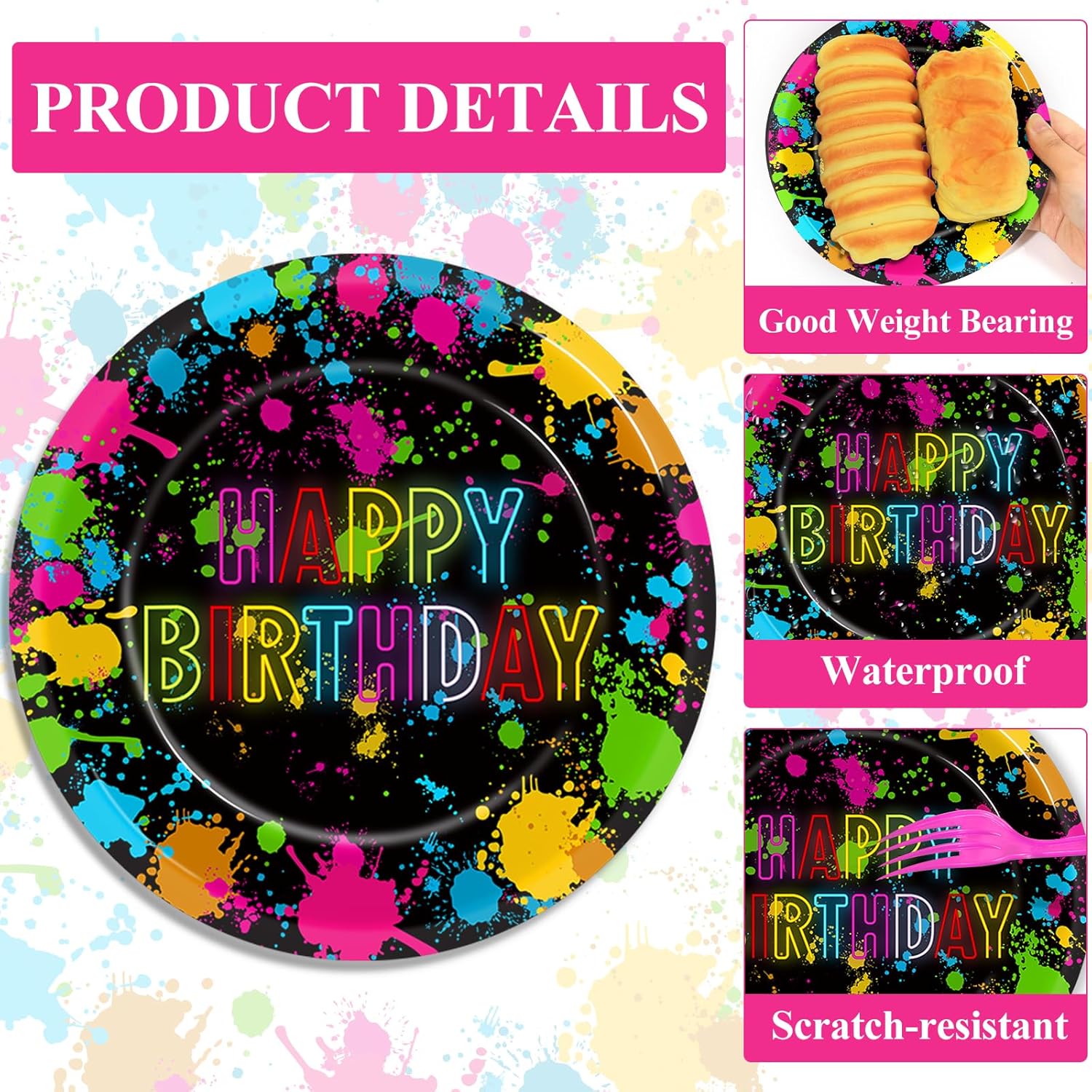 48Pcs Neon Glow in the Dark Party Plates and Napkins